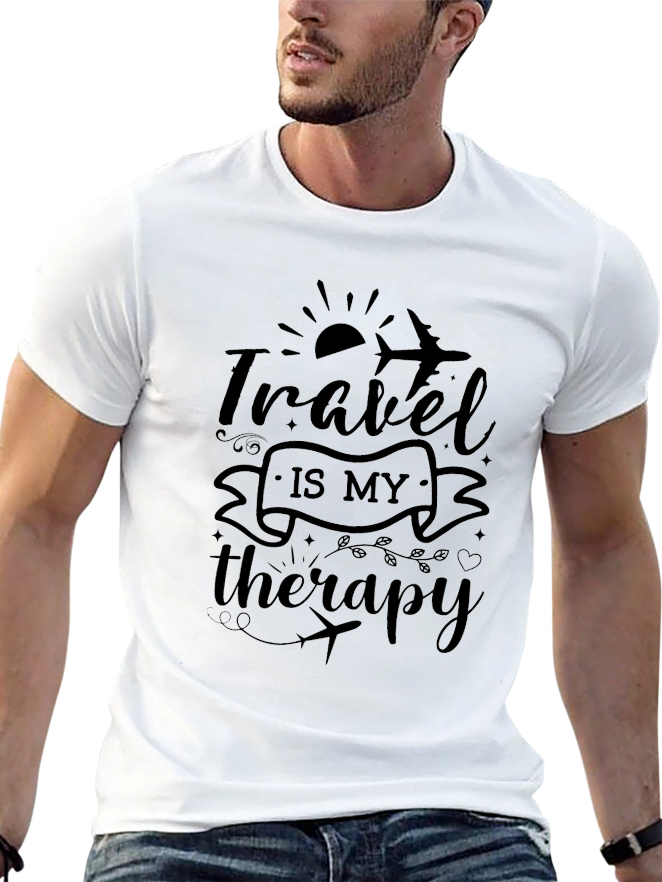 Travel is My Therapy Black Graphic T-Shirt