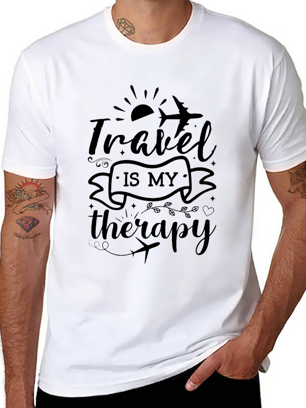 Travel is My Therapy Black Graphic T-Shirt
