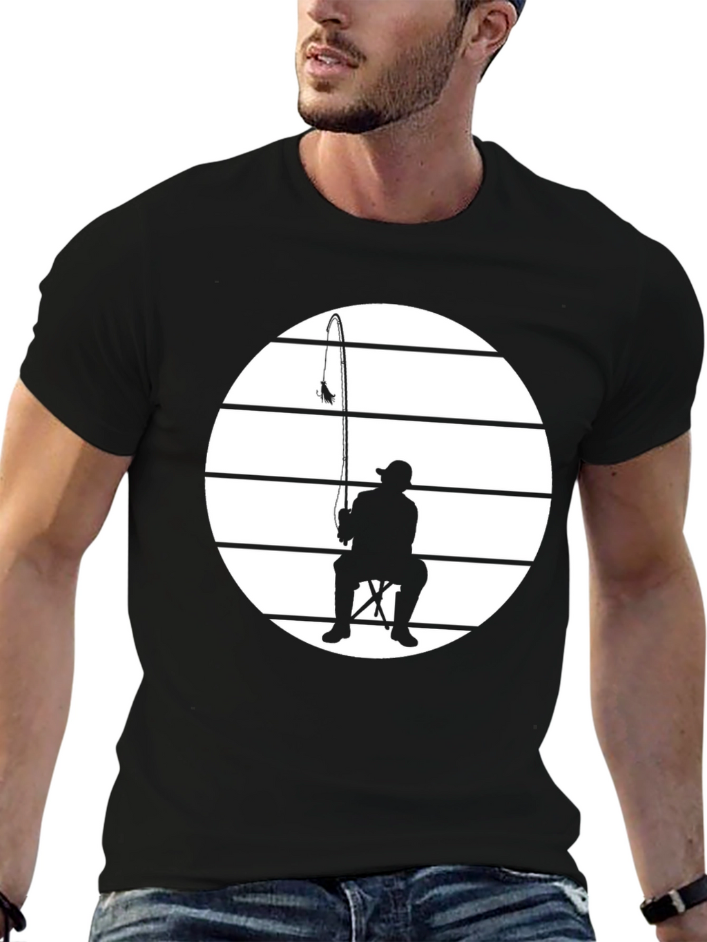 Fisherman Silhouette Tee - Black Graphic T-Shirt