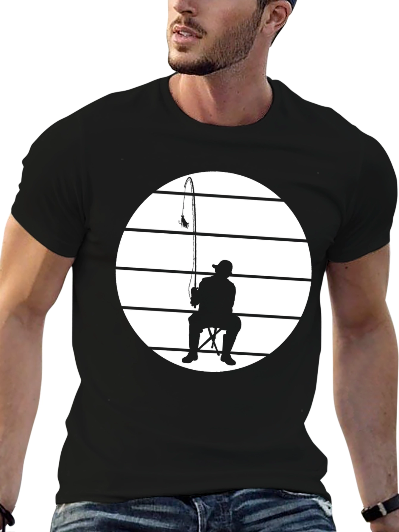 Fisherman Silhouette Tee - Black Graphic T-Shirt