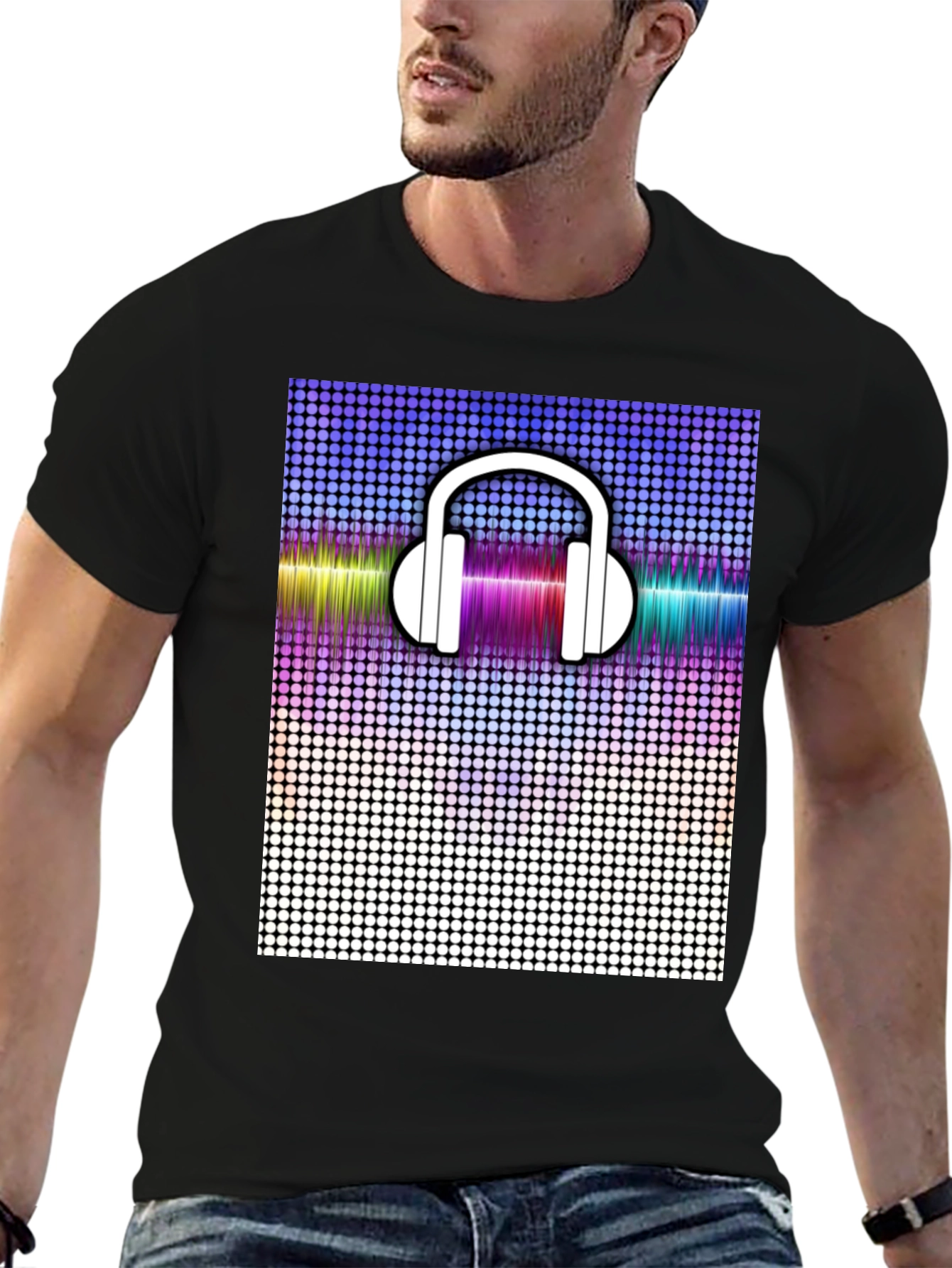 Cool Graphic Tee: Headphones and Soundwave Design