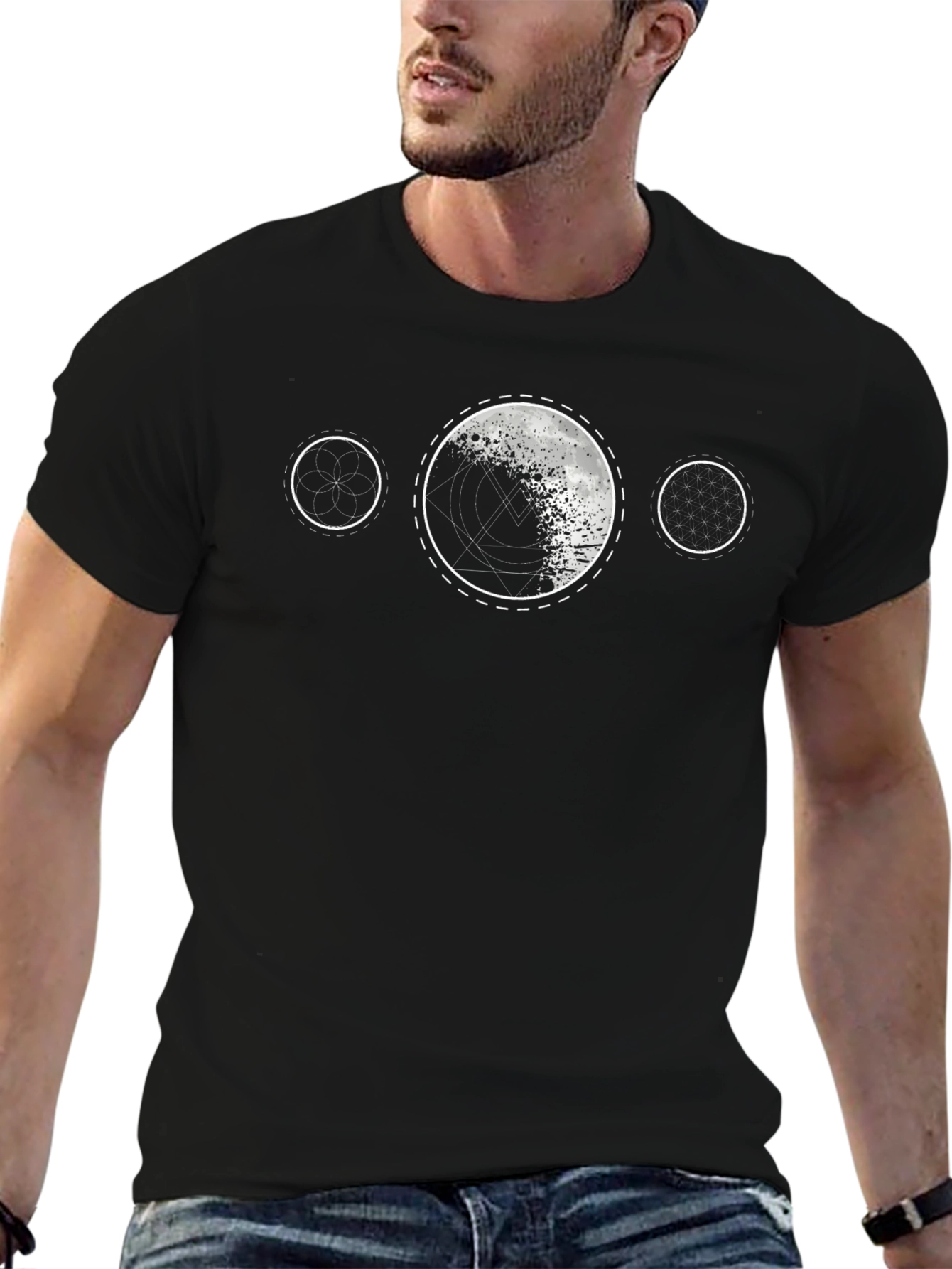 Geometric Moon Phase Black T-Shirt