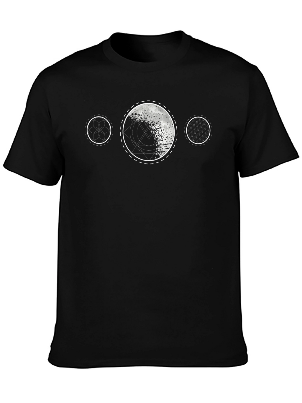 Geometric Moon Phase Black T-Shirt
