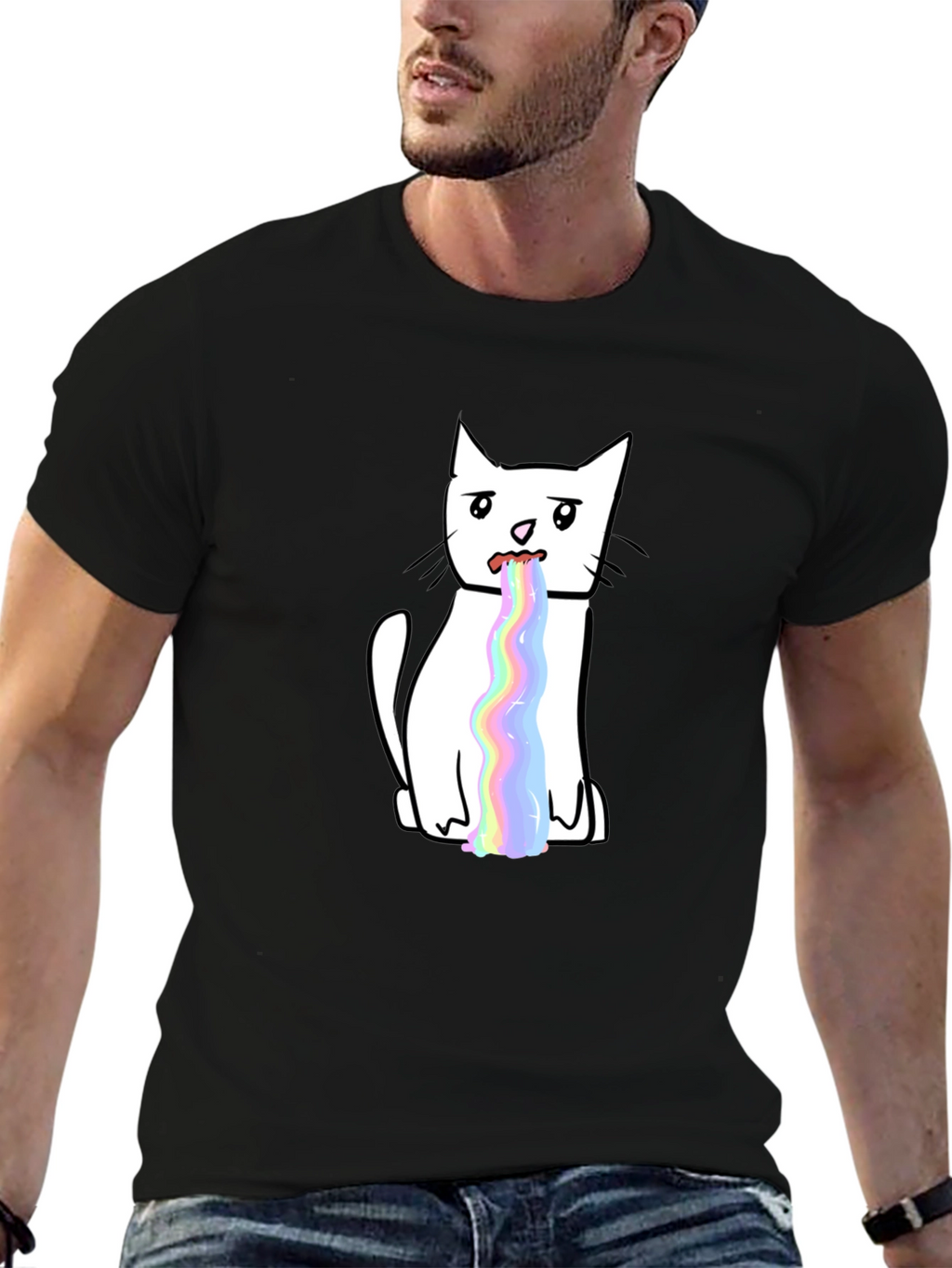 Funny Rainbow Puke Cat Graphic T-Shirt