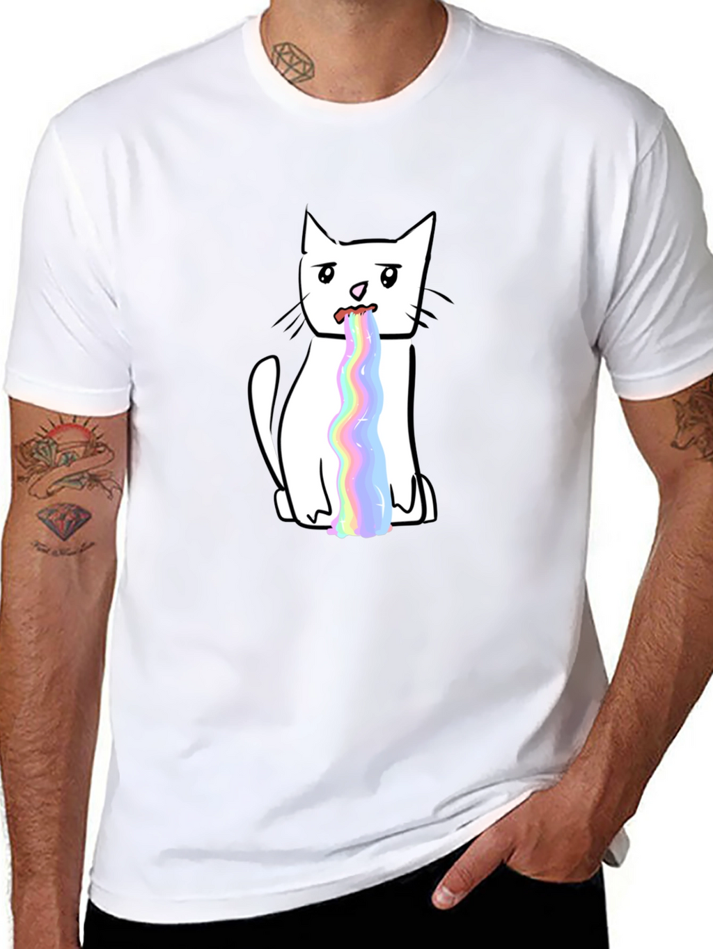 Funny Rainbow Puke Cat Graphic T-Shirt