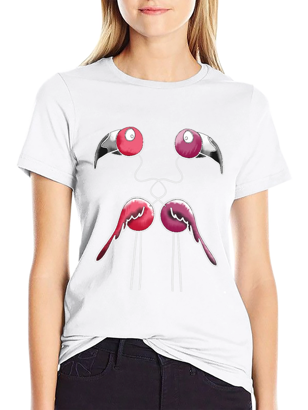 Funny Flamingo Face Graphic Black T-Shirt