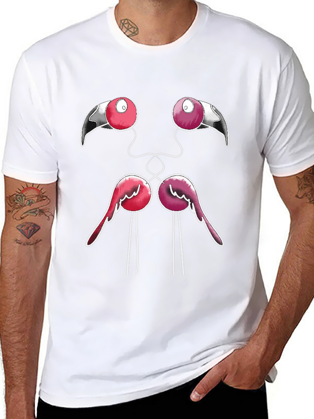 Funny Flamingo Face Graphic Black T-Shirt