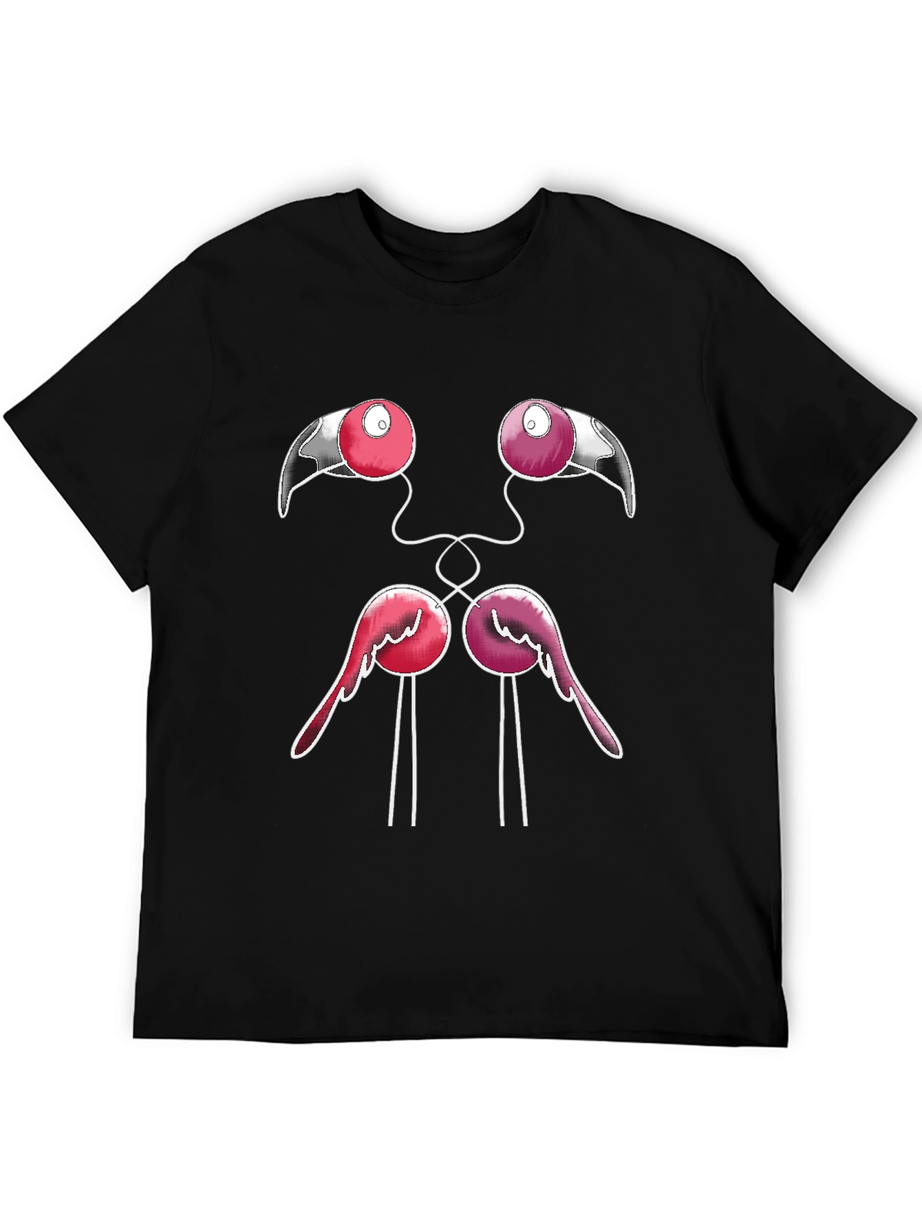 Funny Flamingo Face Graphic Black T-Shirt