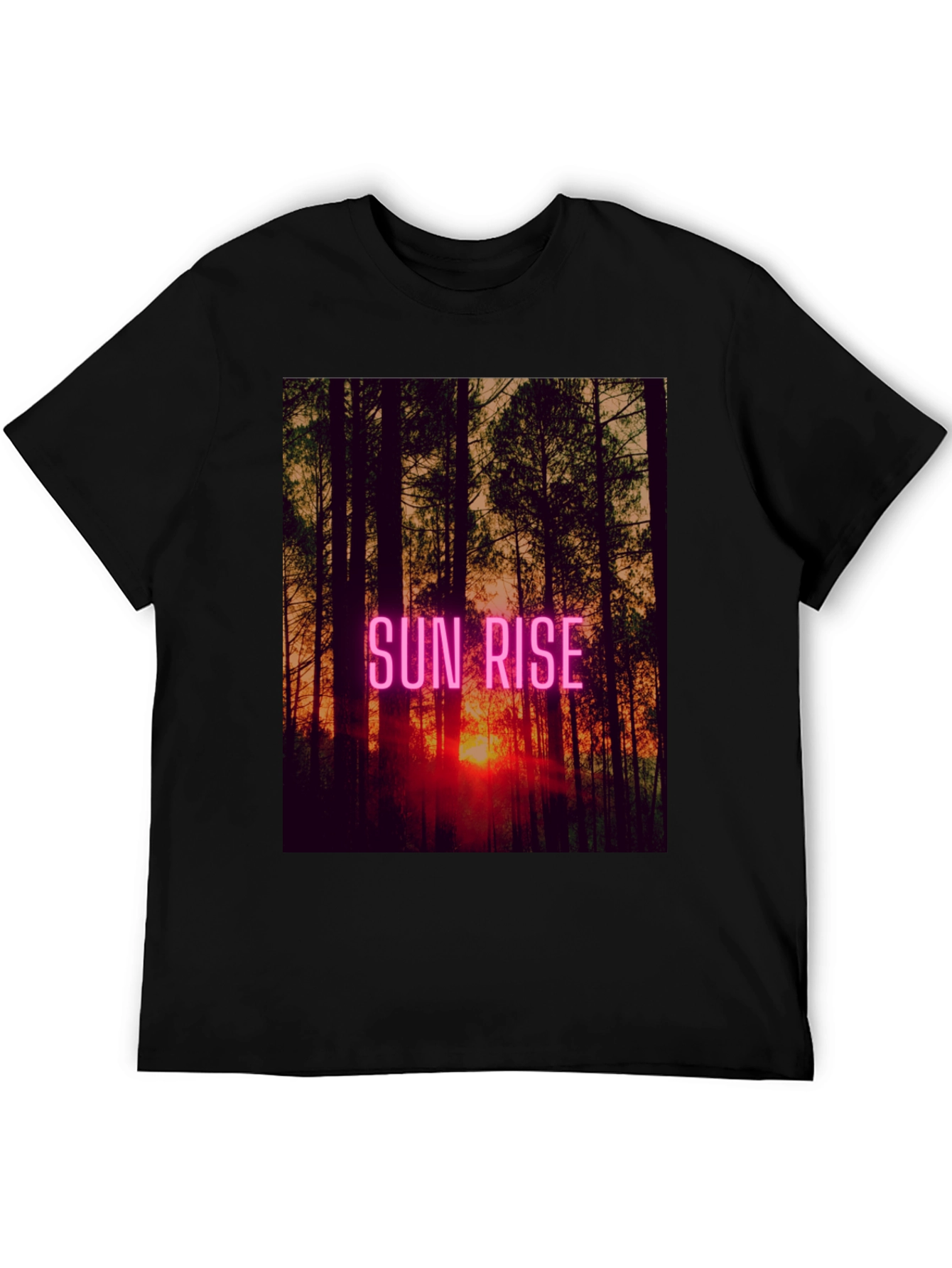 Sunrise Forest Graphic Tee - Black Cotton T-Shirt