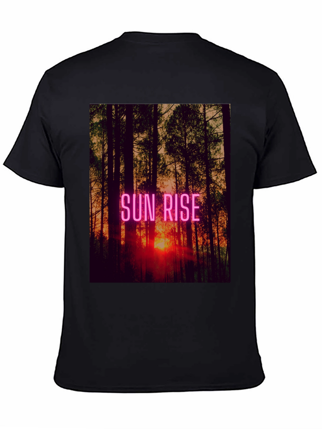 Sunrise Forest Graphic Tee - Black Cotton T-Shirt