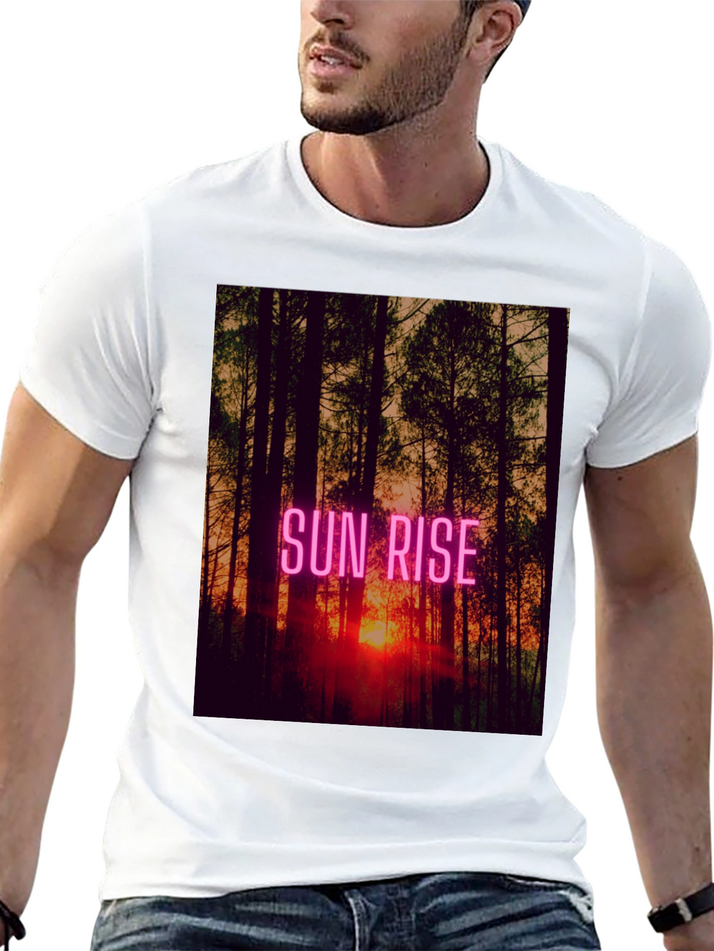 Sunrise Forest Graphic Tee - Black Cotton T-Shirt