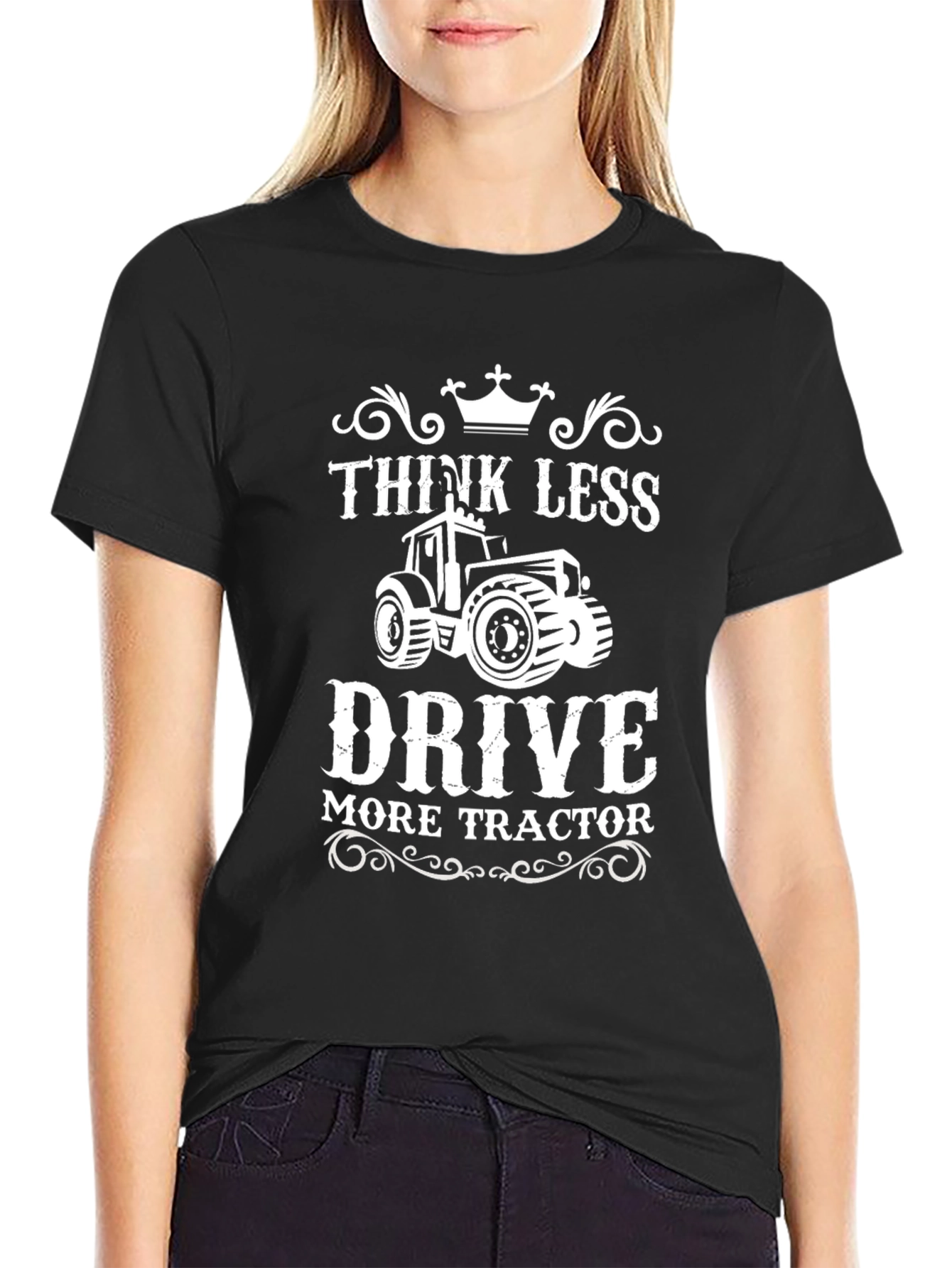 Think Less Drive Tractor Black Graphic Tee