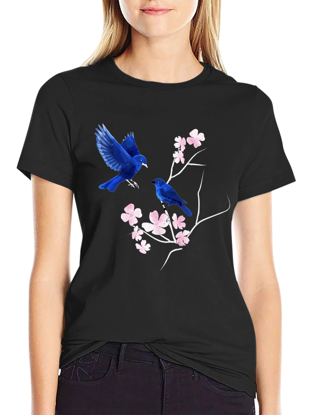 Blue Birds & Blossoms Graphic T-Shirt