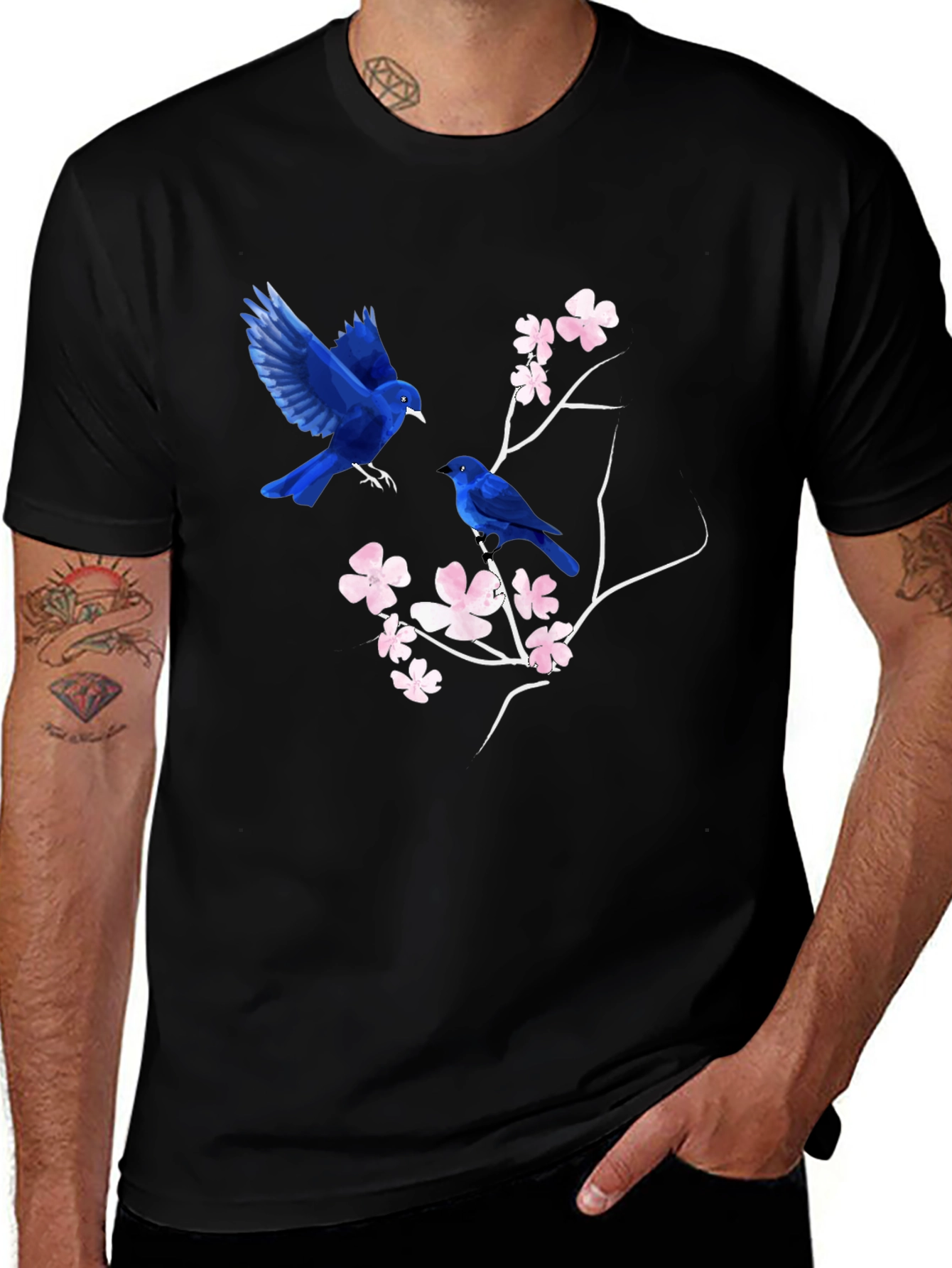 Blue Birds & Blossoms Graphic T-Shirt