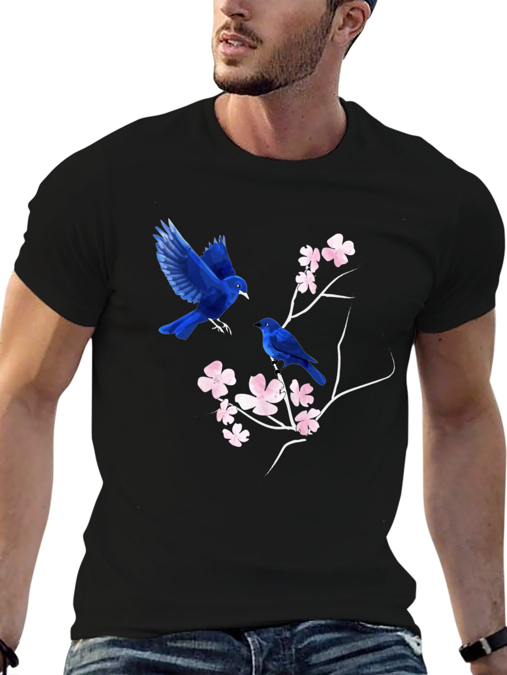 Blue Birds & Blossoms Graphic T-Shirt