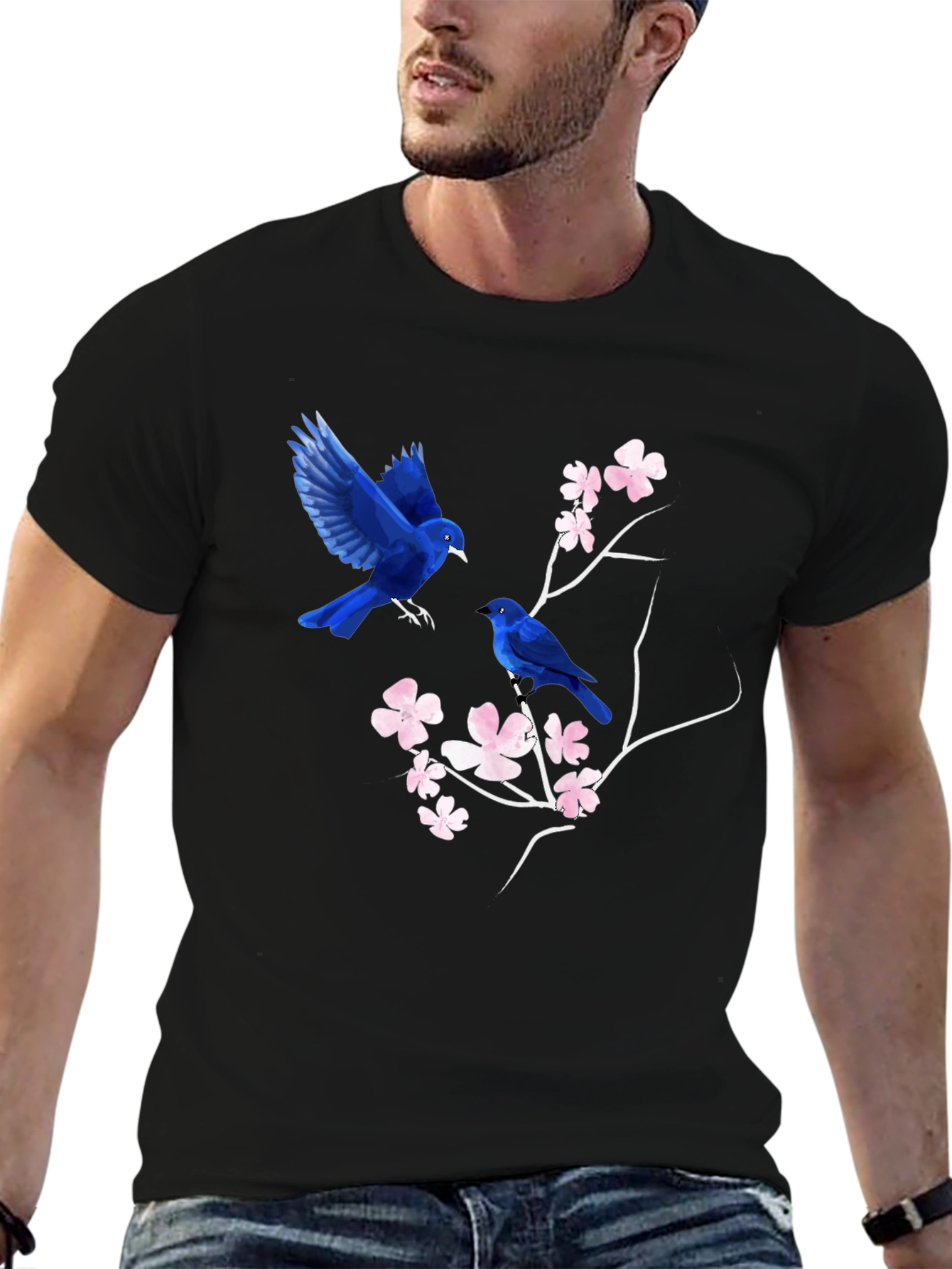 Blue Birds & Blossoms Graphic T-Shirt