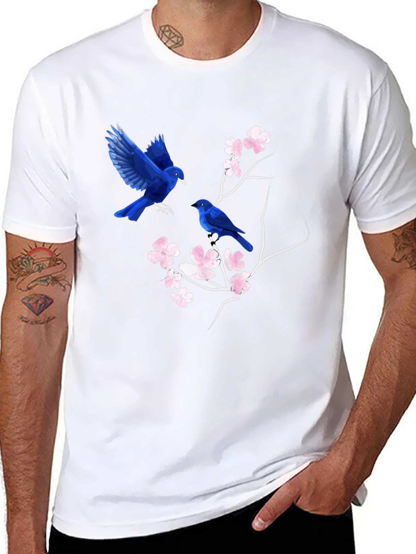 Blue Birds & Blossoms Graphic T-Shirt