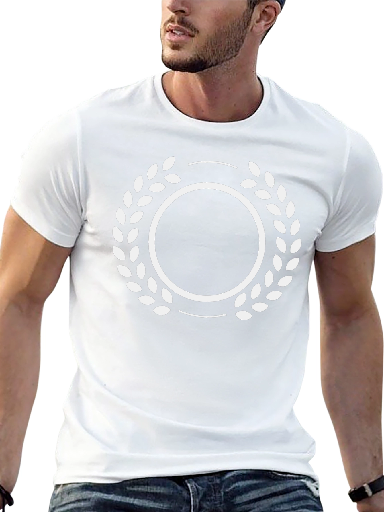 Black T-Shirt with White Laurel Wreath Graphic
