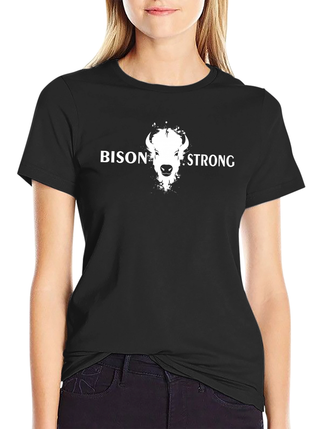 Bison Strong Graphic Tee - Black Cotton T-Shirt