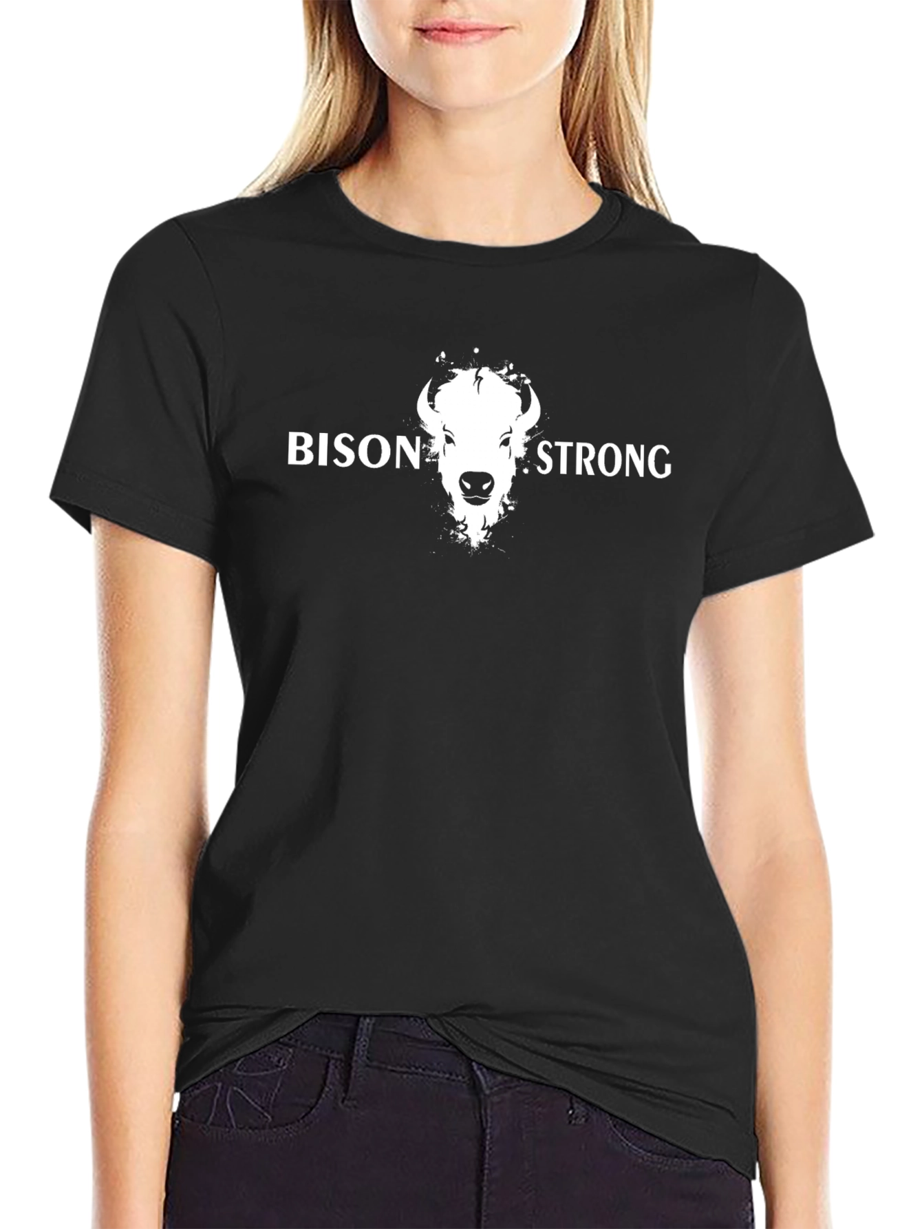 Bison Strong Graphic Tee - Black Cotton T-Shirt