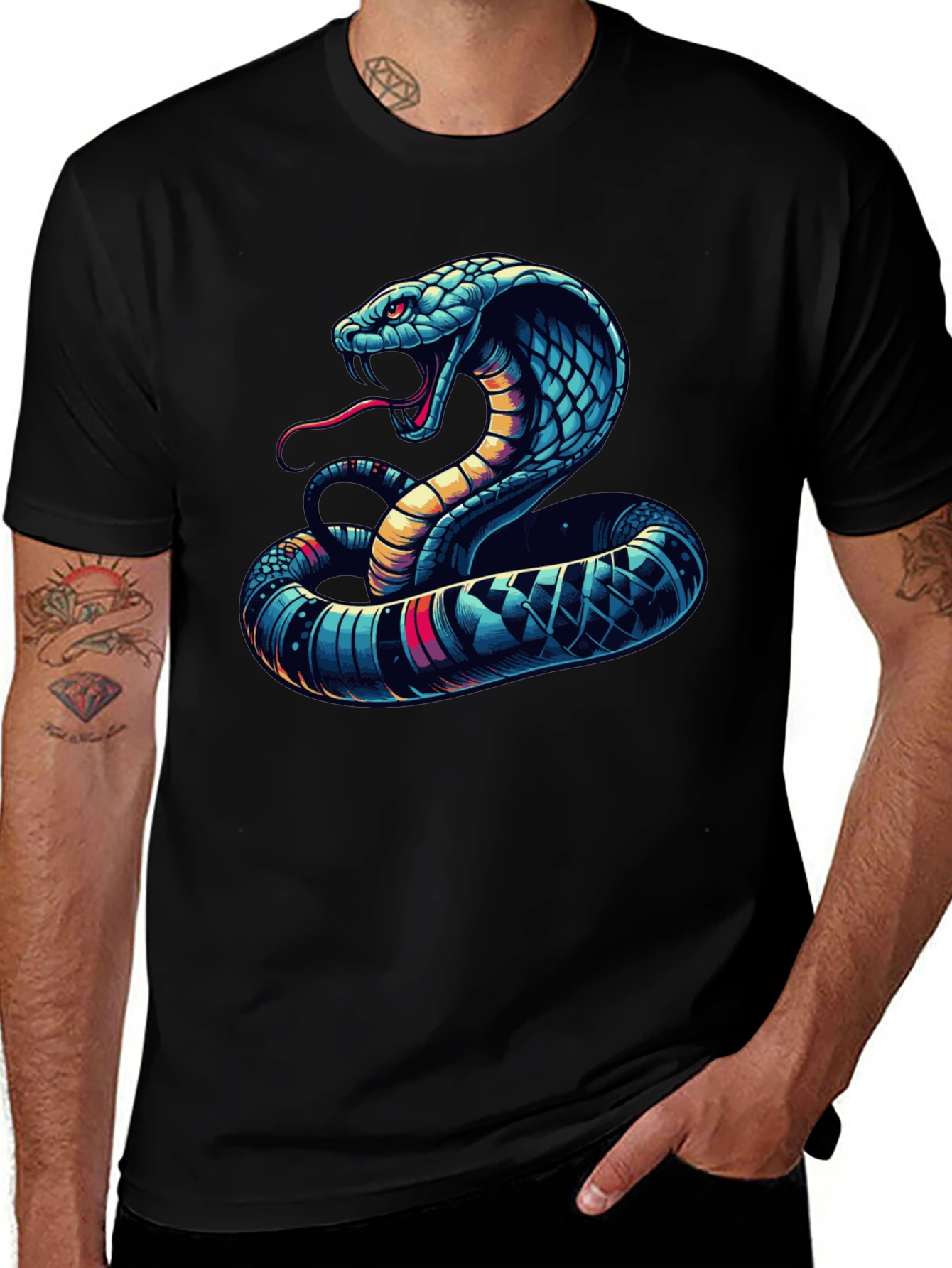 Cobra Graphic Tee - Mens Black T-Shirt with Snake Design