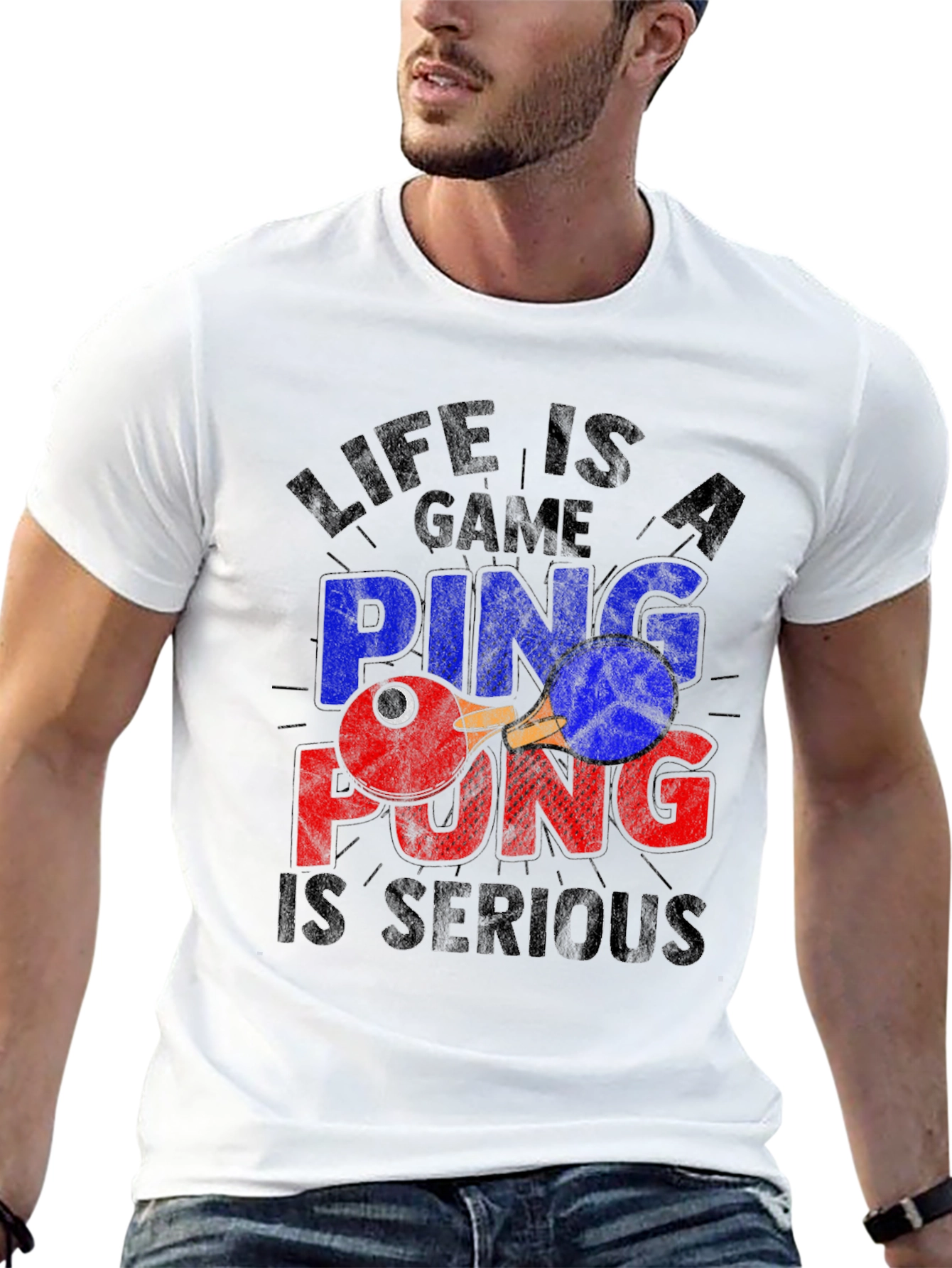 Life Is a Game Ping Pong Serious Black T-Shirt