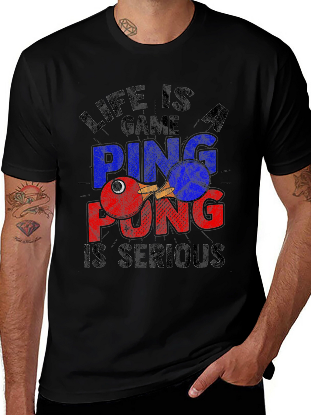 Life Is a Game Ping Pong Serious Black T-Shirt