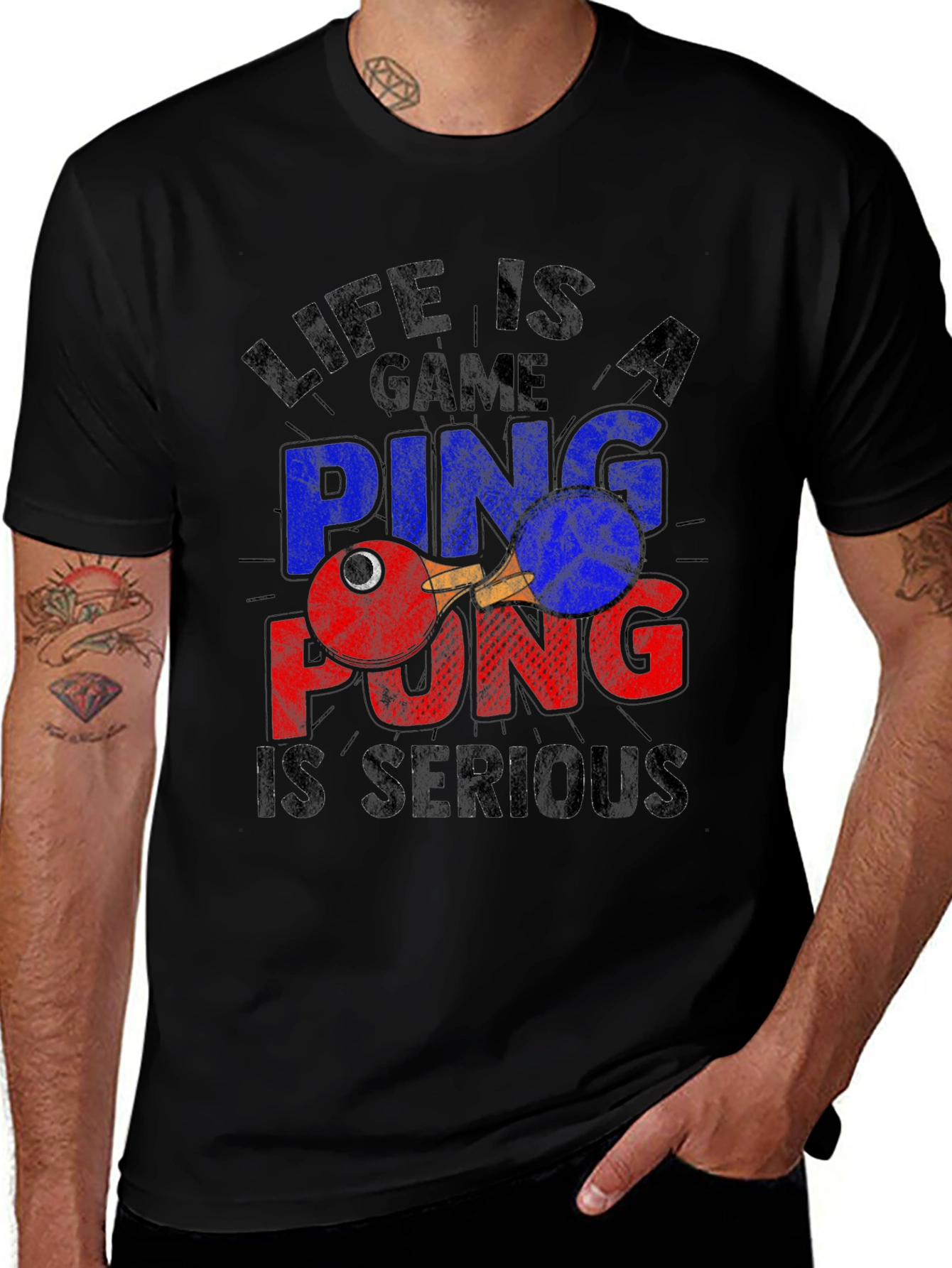 Life Is a Game Ping Pong Serious Black T-Shirt