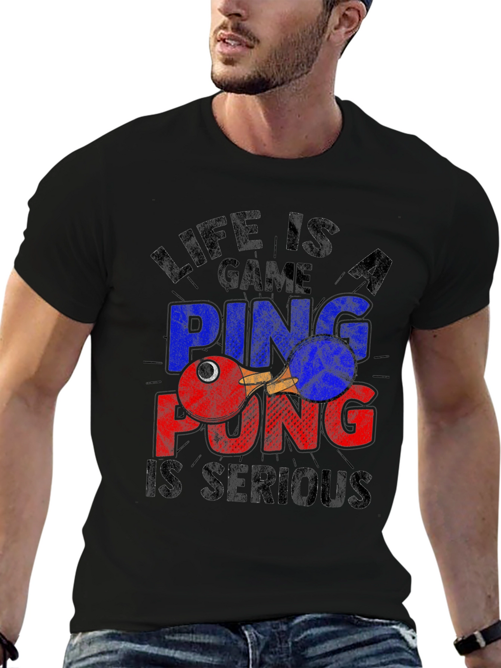 Life Is a Game Ping Pong Serious Black T-Shirt