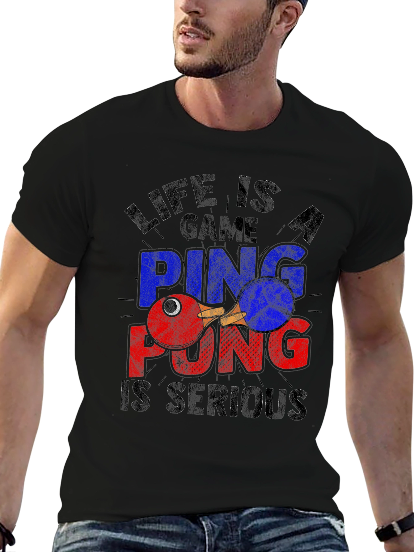 Life Is a Game Ping Pong Serious Black T-Shirt