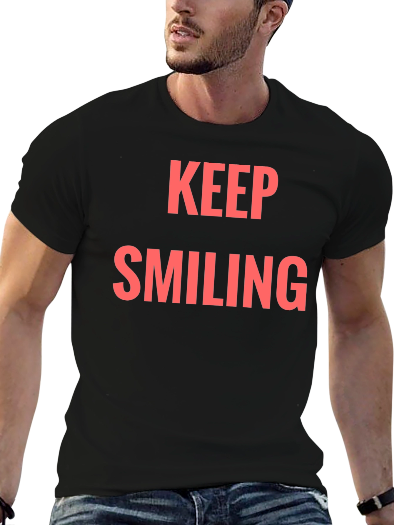 Keep Smiling Graphic Tee - Black Casual T-Shirt