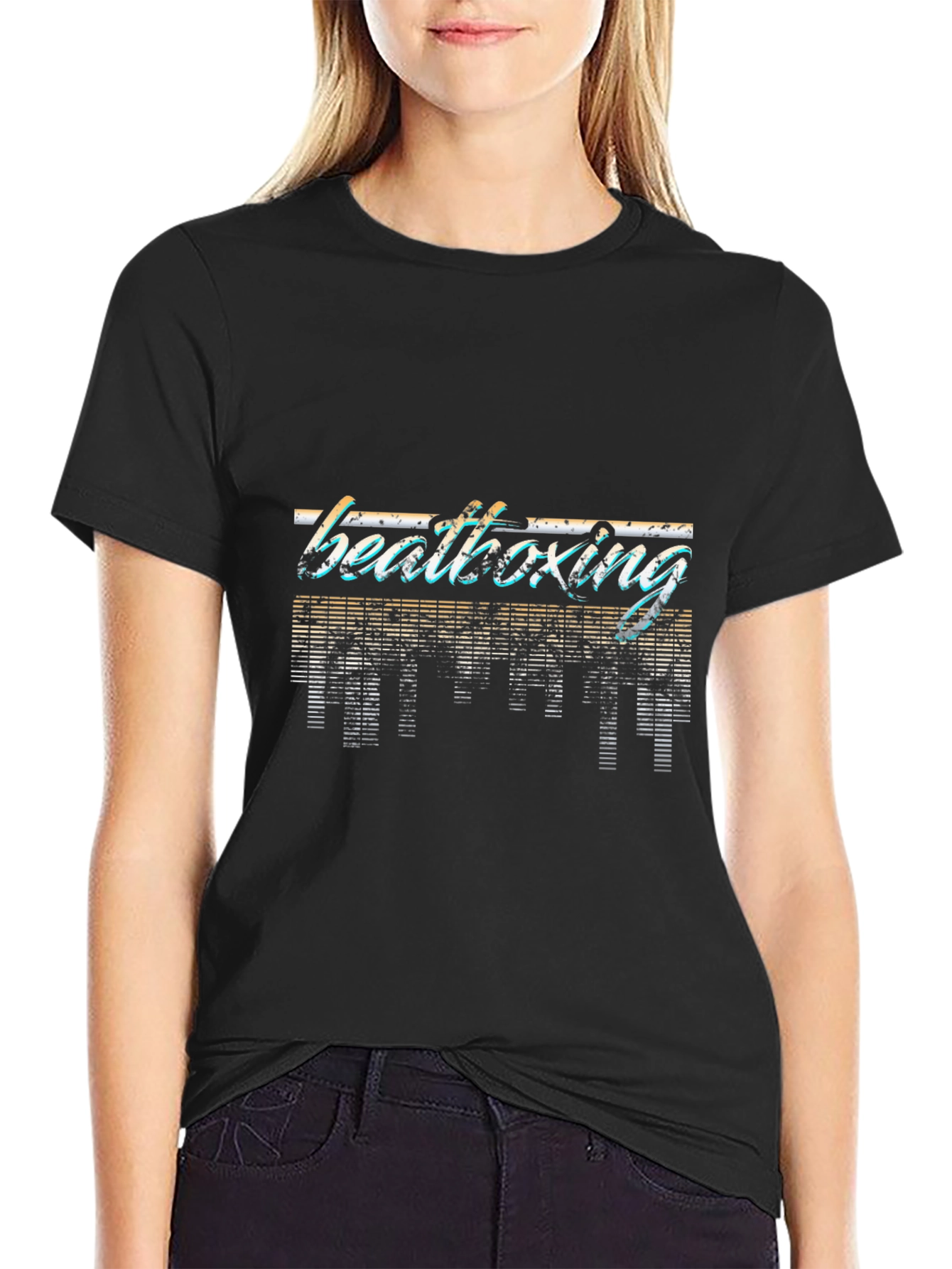 Retro Beatboxing Graphic Tee - Black Casual T-Shirt