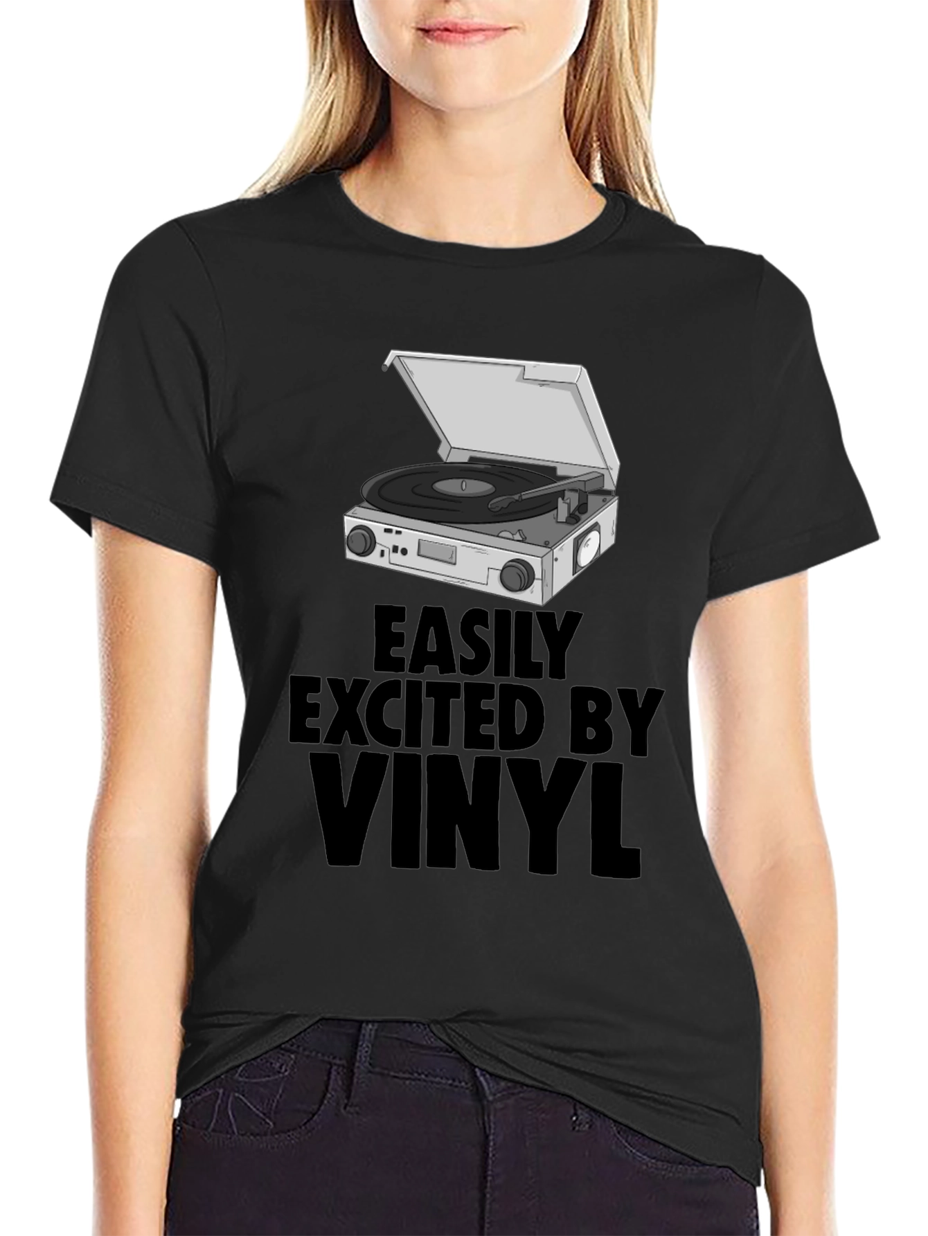 Vinyl Record Player T-Shirt - Easily Excited