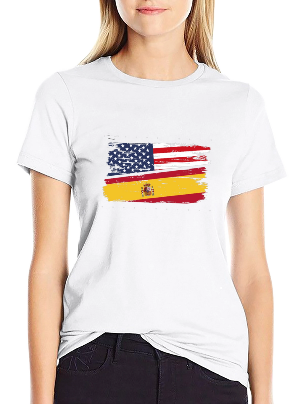 USA & Spain Flags Distressed T-Shirt