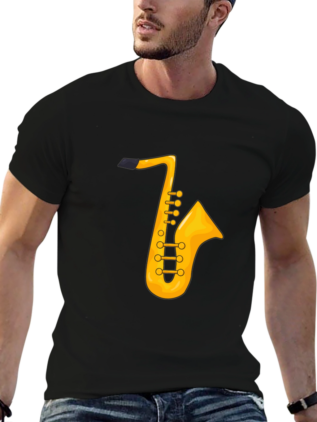 Saxophone Graphic Tee - Black Cotton T-Shirt