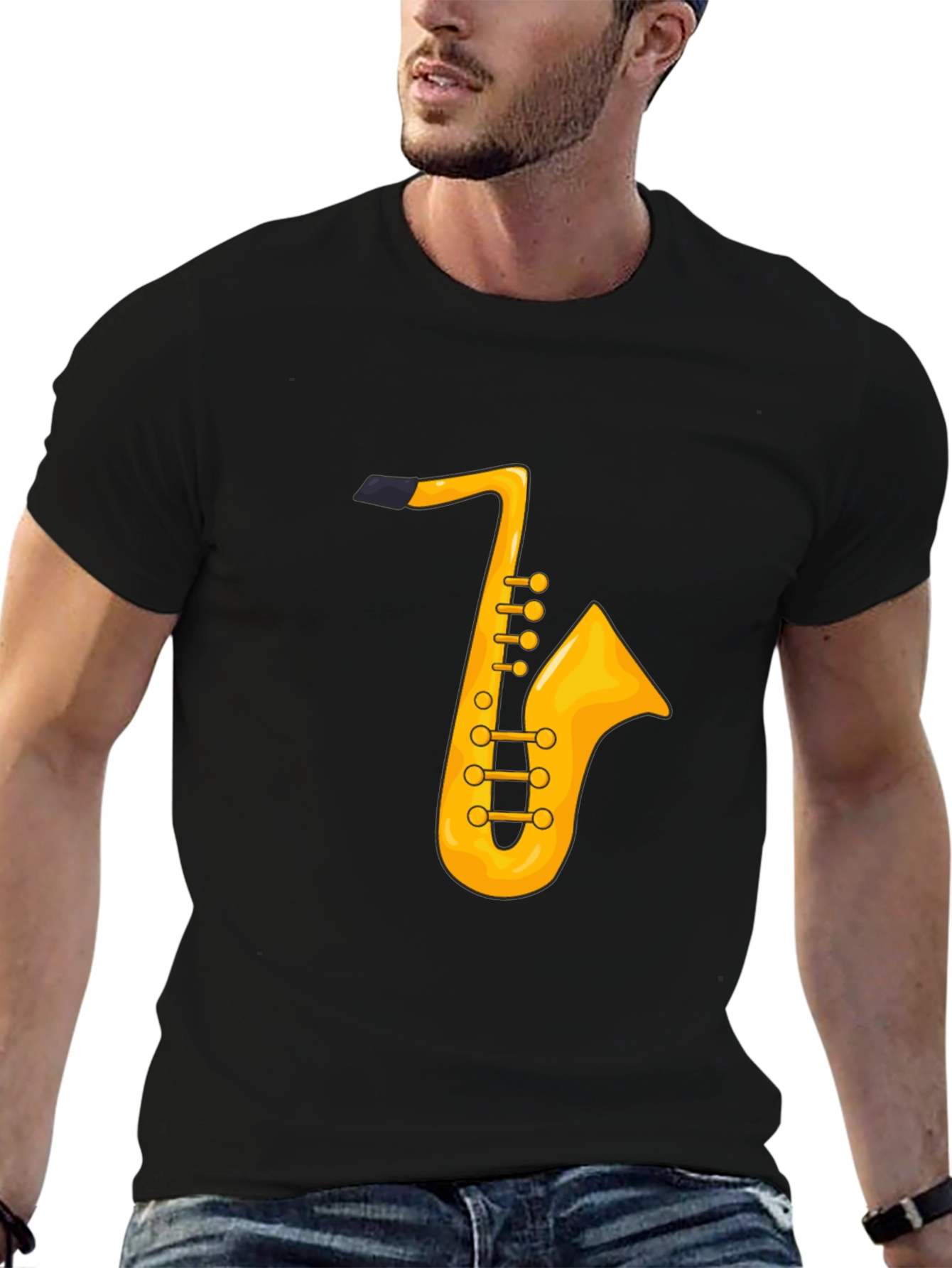 Saxophone Graphic Tee - Black Cotton T-Shirt
