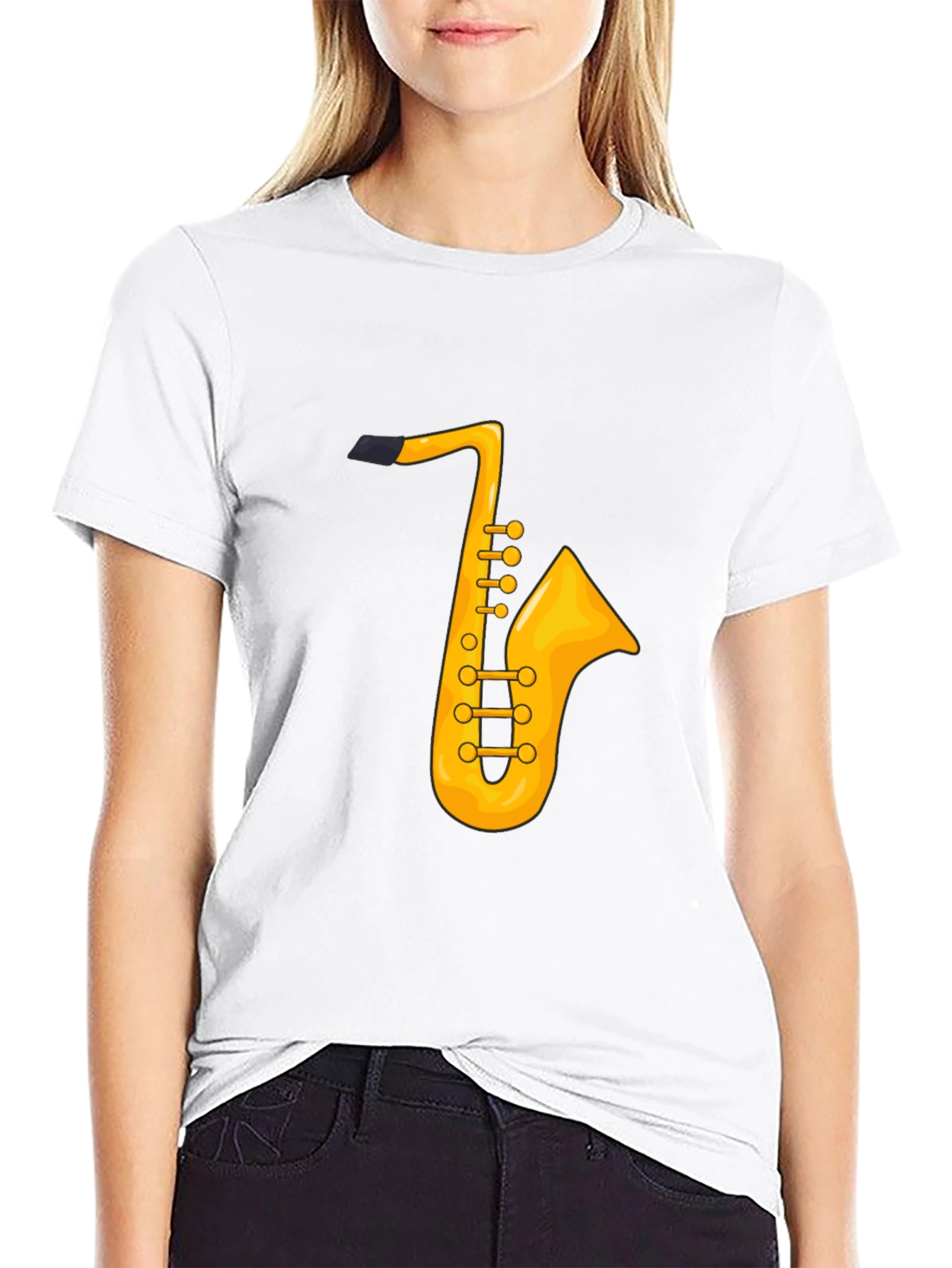 Saxophone Graphic Tee - Black Cotton T-Shirt