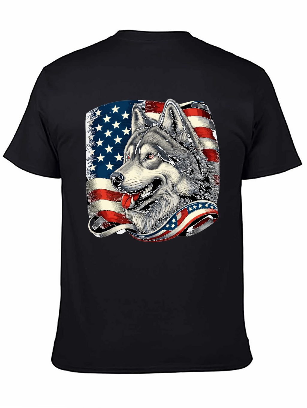 Patriotic Wolf Graphic Tee - American Flag Design