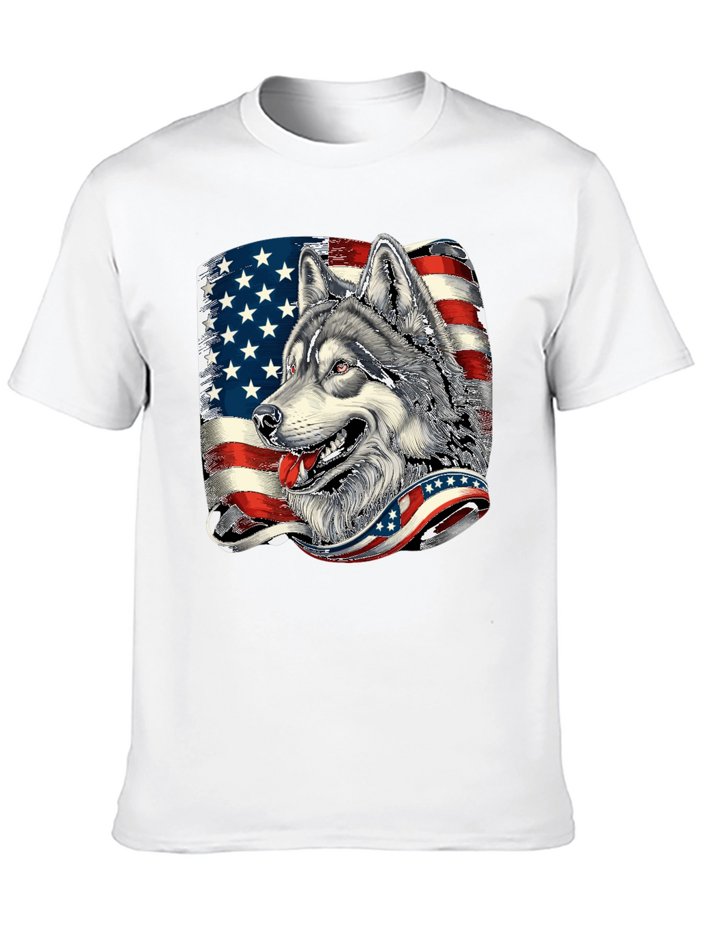 Patriotic Wolf Graphic Tee - American Flag Design