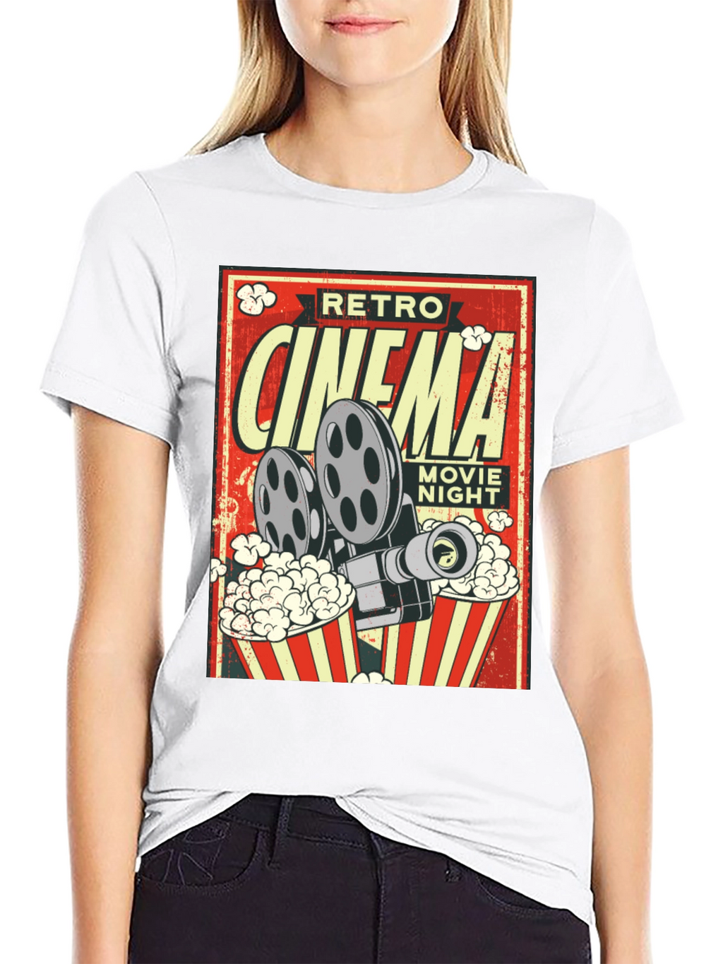 Retro Cinema Movie Night Black T-Shirt