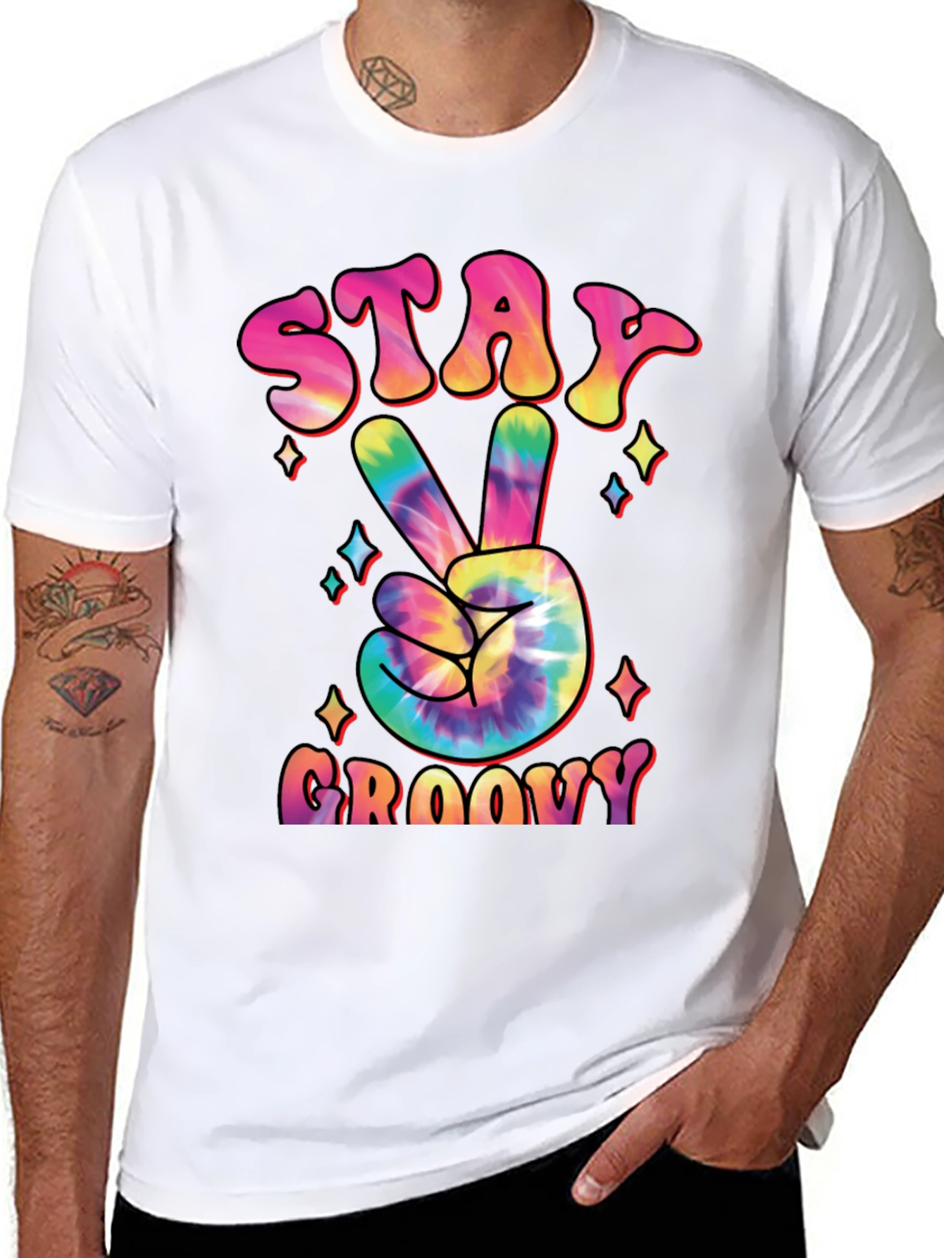 Stay Groovy Tie Dye Peace Sign Graphic T-Shirt