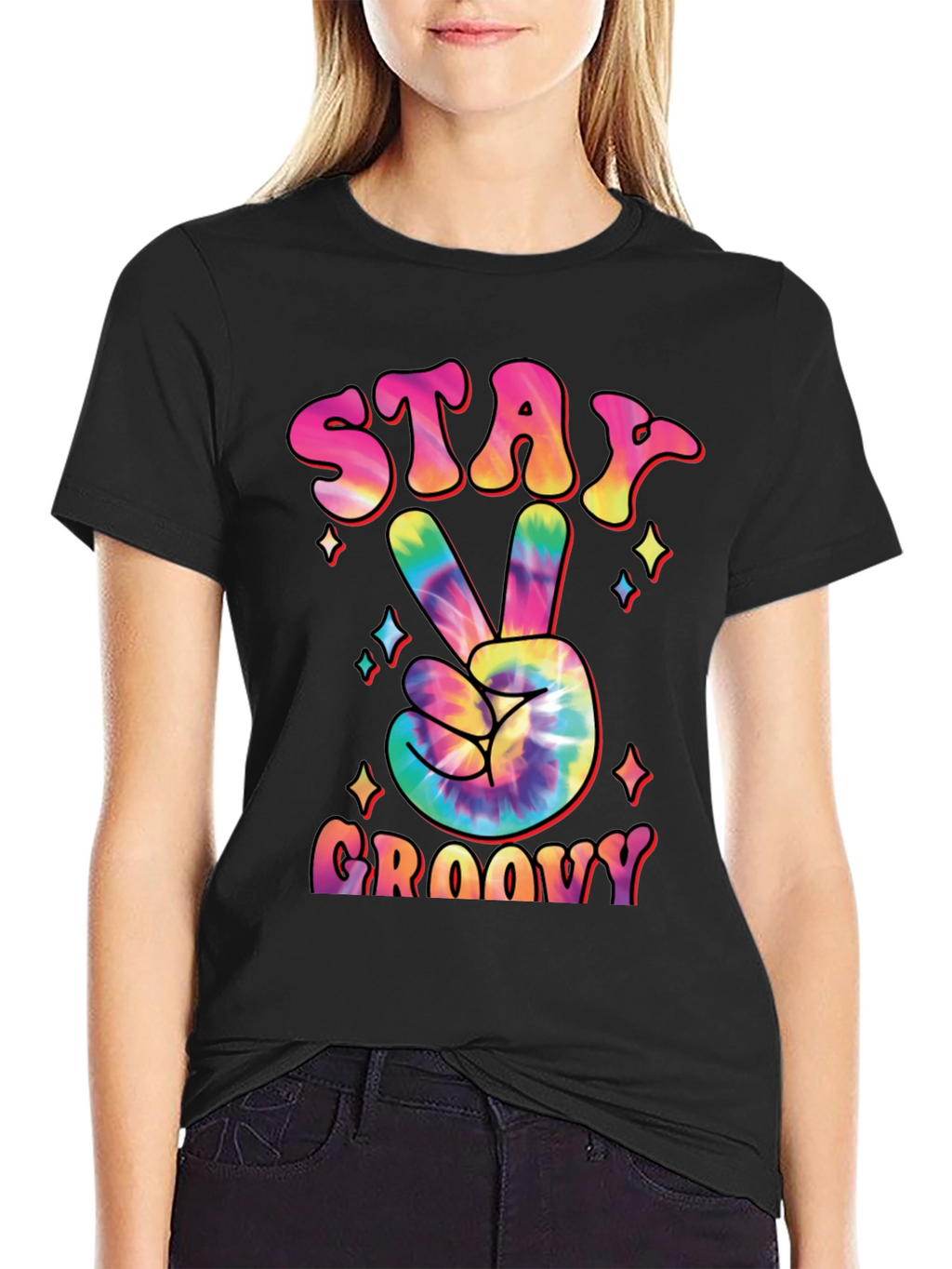 Stay Groovy Tie Dye Peace Sign Graphic T-Shirt