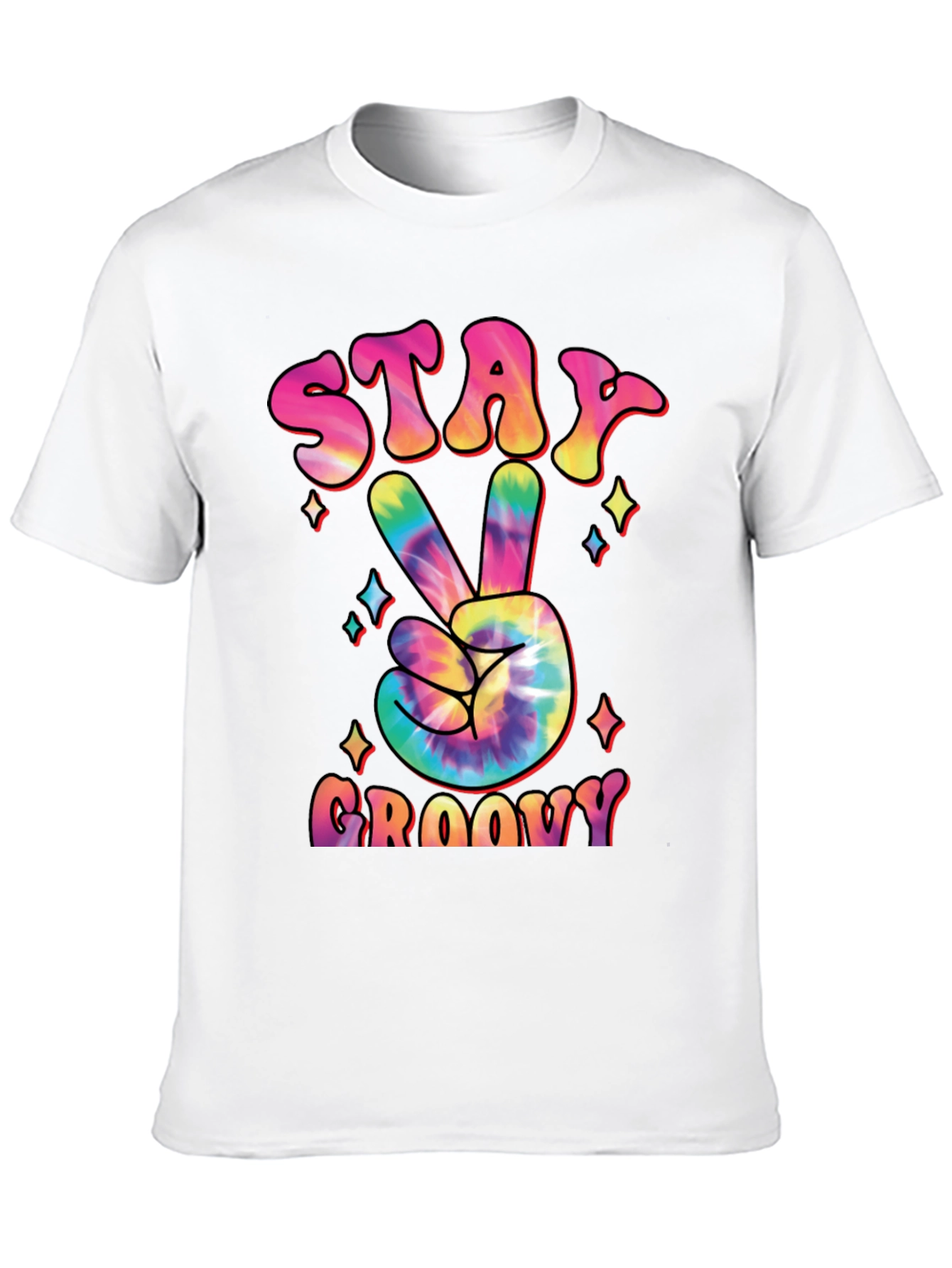 Stay Groovy Tie Dye Peace Sign Graphic T-Shirt