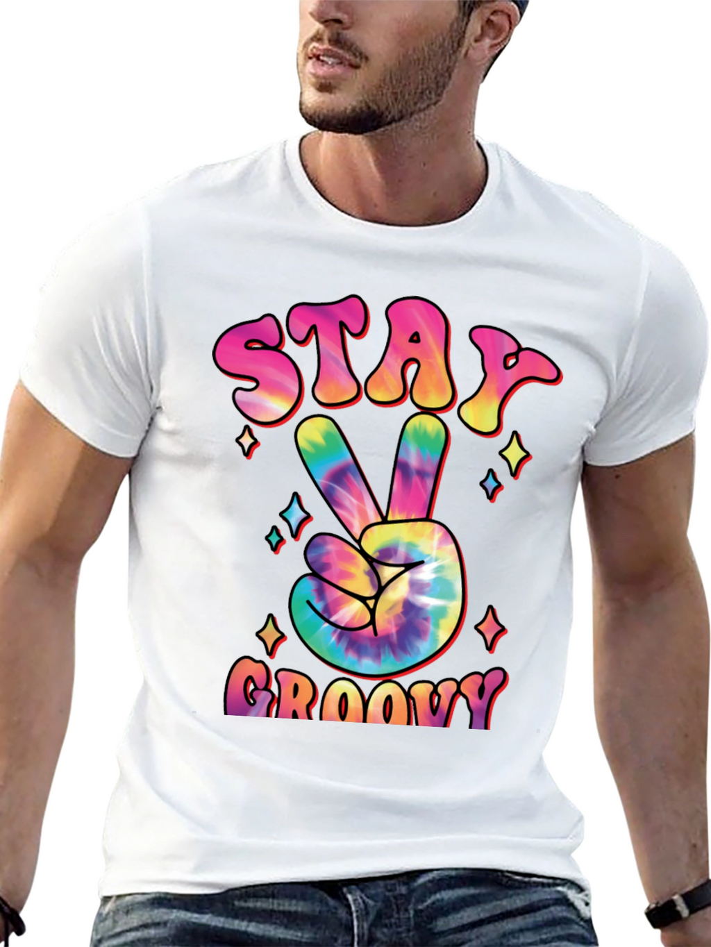 Stay Groovy Tie Dye Peace Sign Graphic T-Shirt