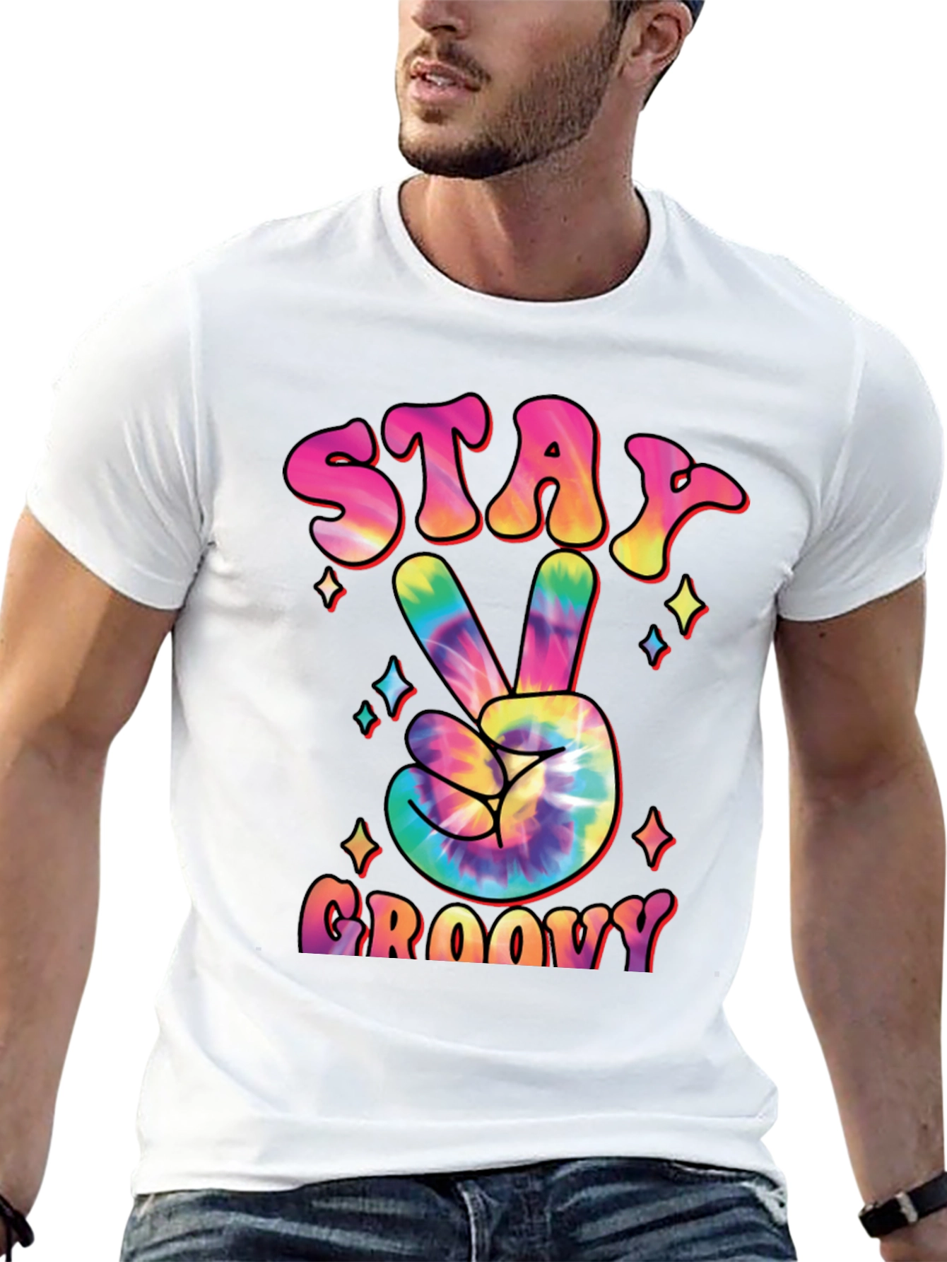 Stay Groovy Tie Dye Peace Sign Graphic T-Shirt
