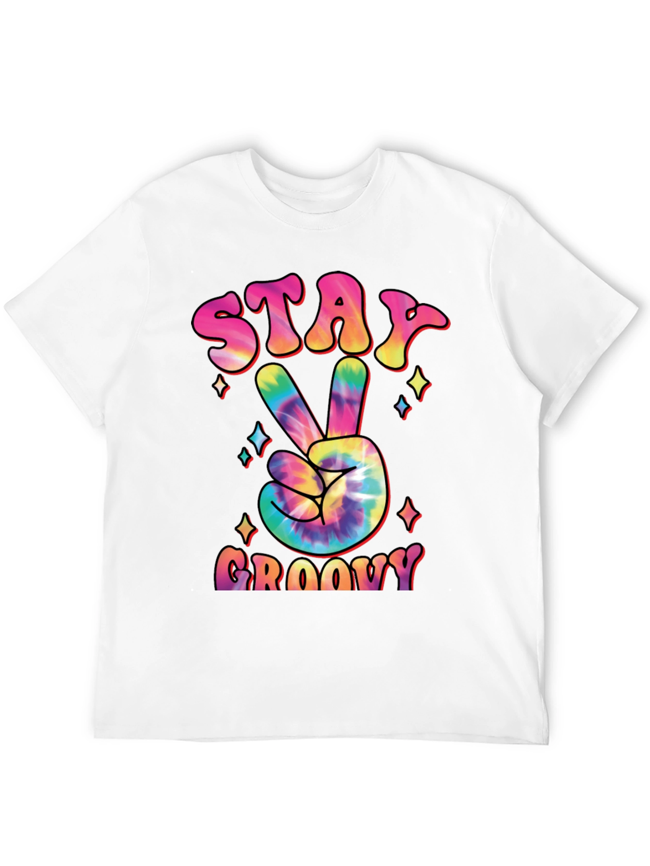 Stay Groovy Tie Dye Peace Sign Graphic T-Shirt