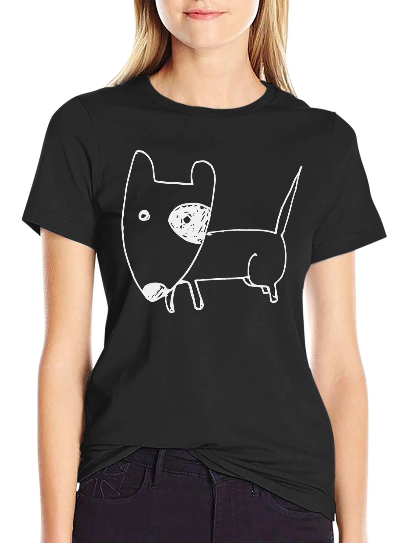 Mens Black Graphic Tee - Cartoon Dog Design