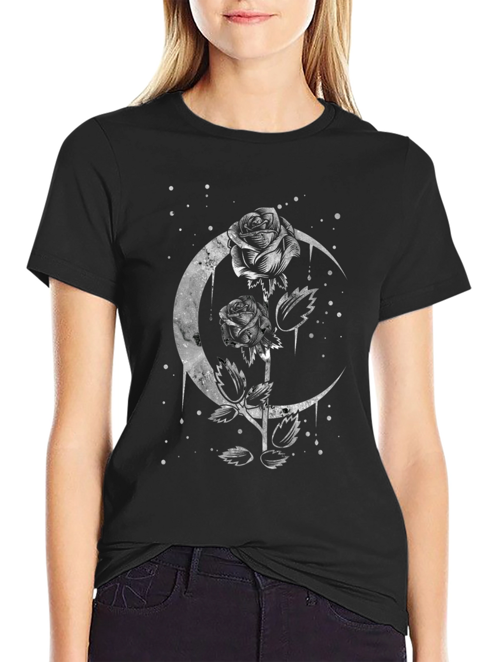 Moon Rose Graphic Tee - Gothic Style