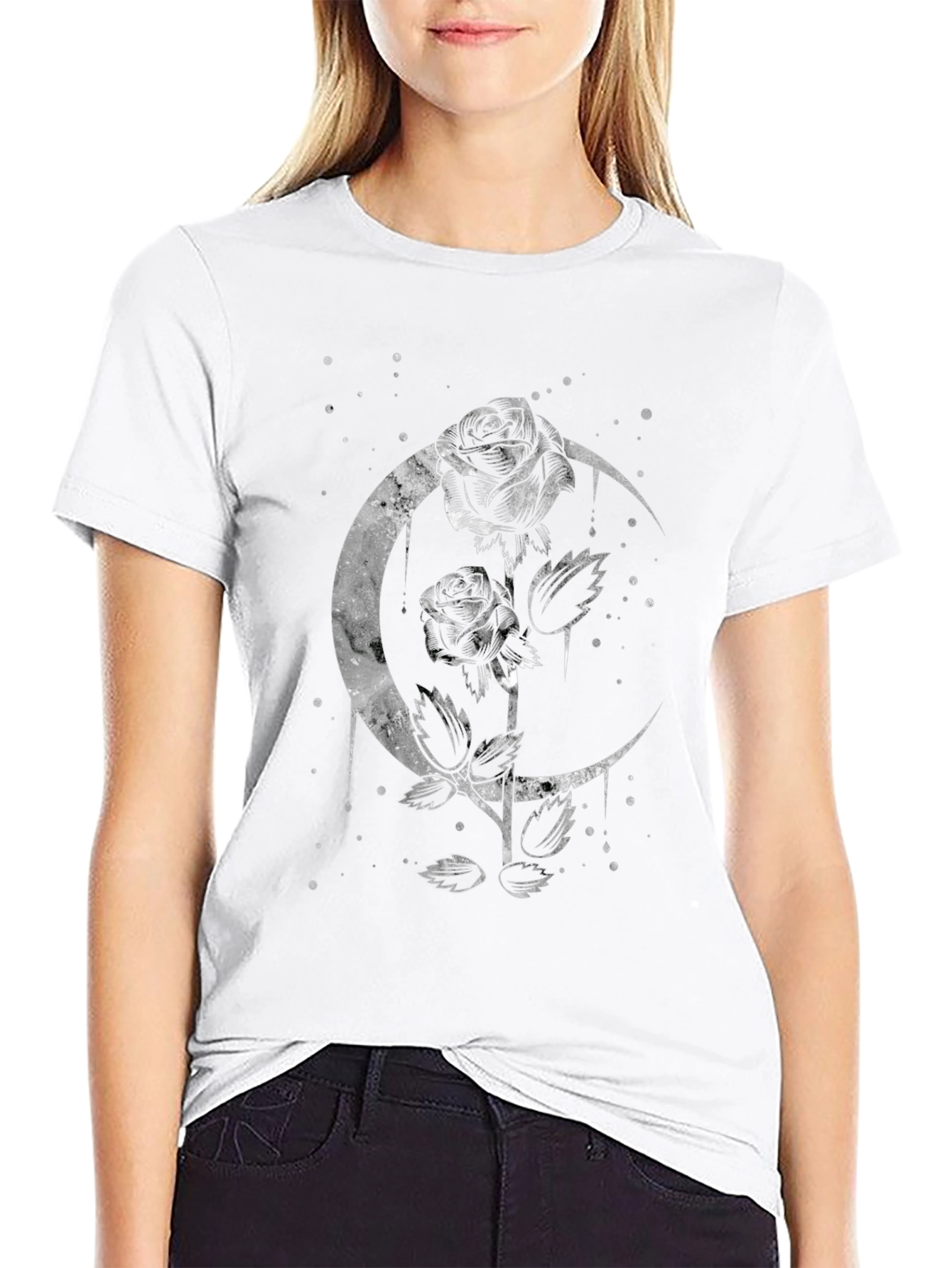 Moon Rose Graphic Tee - Gothic Style