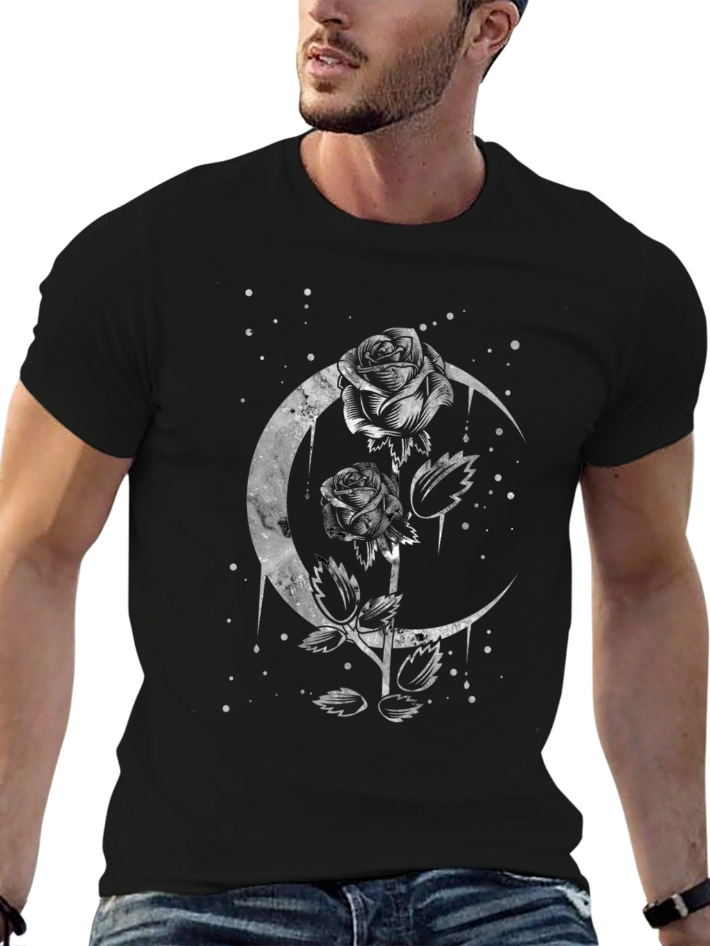 Moon Rose Graphic Tee - Gothic Style